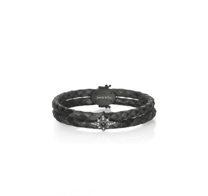 Initial Collection Python Skin Diamond Silver Bracelet - Black