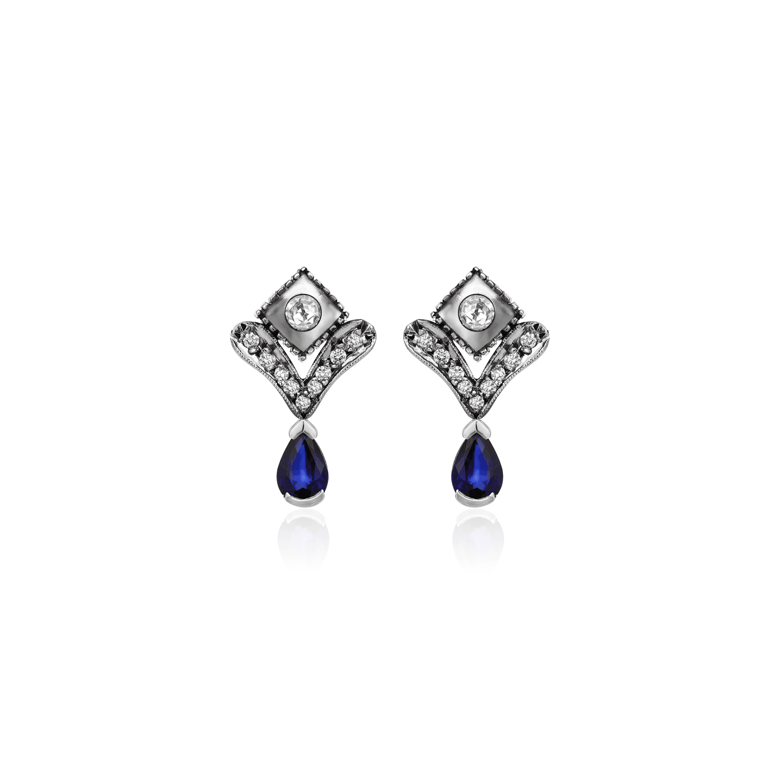 Istanbul Series Diamond Stone Women's Gold Earrings - Sapphire