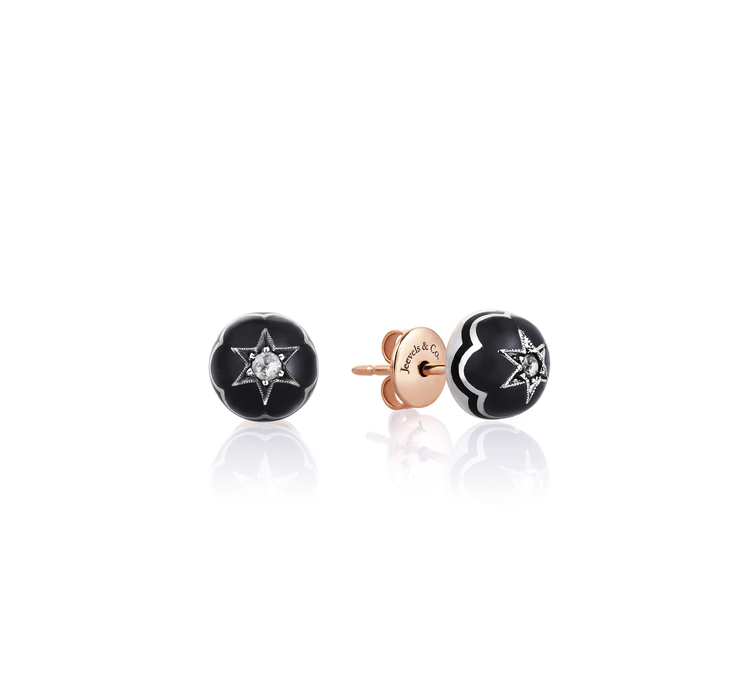 Istanbul Series Round Enamel Diamond Stone Gold Women's Earrings - Black