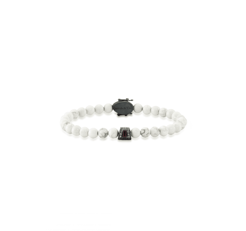 Initial Collection Howlite Stone Ruby Diamond Silver Bracelet