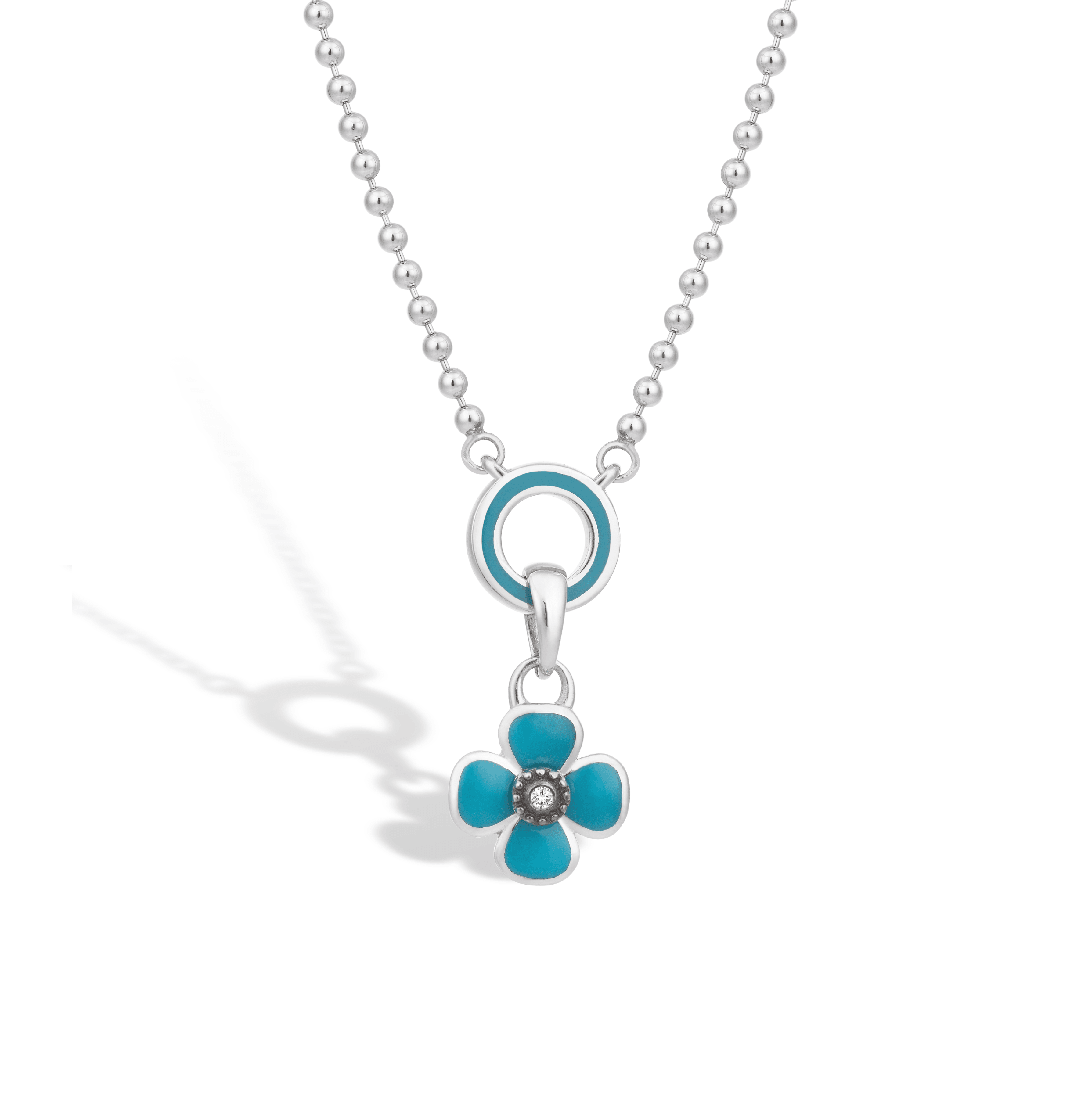 Charm & More Clover Diamond-Studded Enamel Necklace - Turquoise