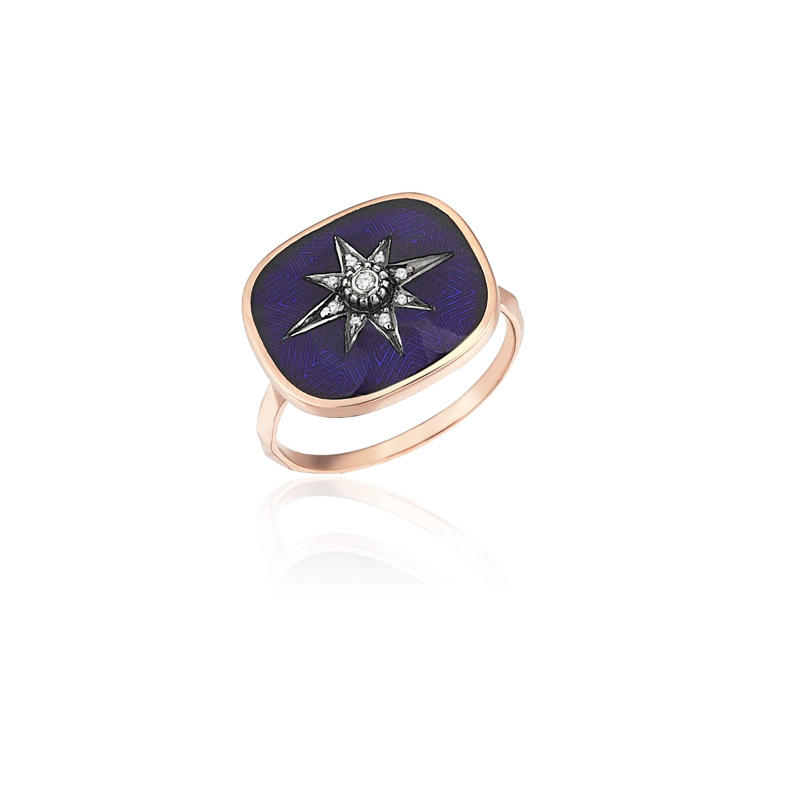 Istanbul Series Oval Enamel Diamond Stone Gold Ring - Blue 