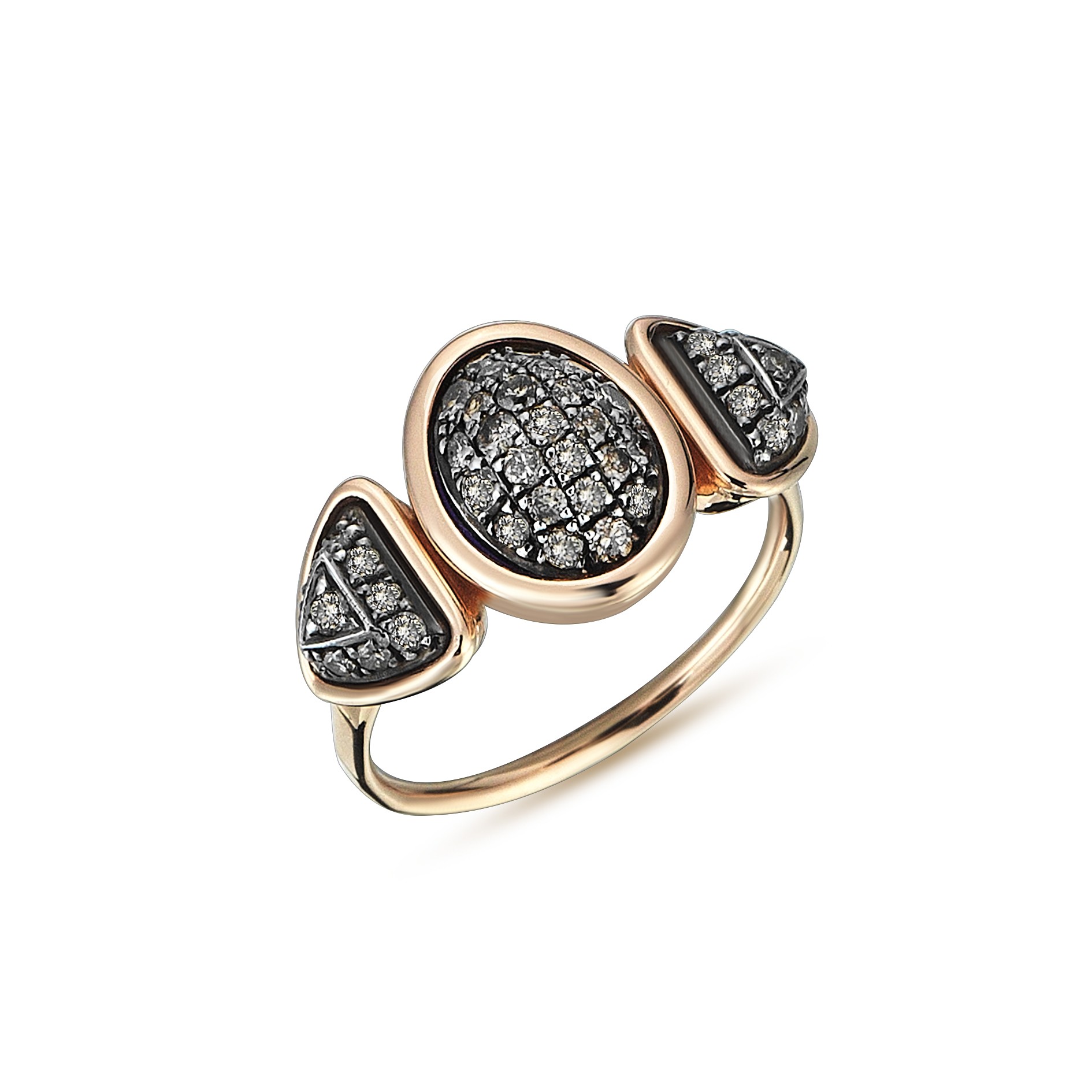 Nature Reflection Triple Diamond Stone Women's Gold Ring