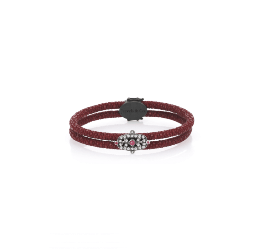 Initial Collection Stingray Skin Ruby Diamond Silver Bracelet - Burgundy