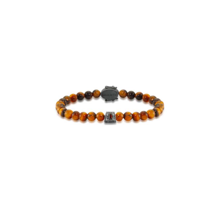 Initial Collection Tiger Eye Stone Ruby Diamond Silver BraceletInitial Collection Tiger Eye Stone Ruby Diamond Silver Bracelet