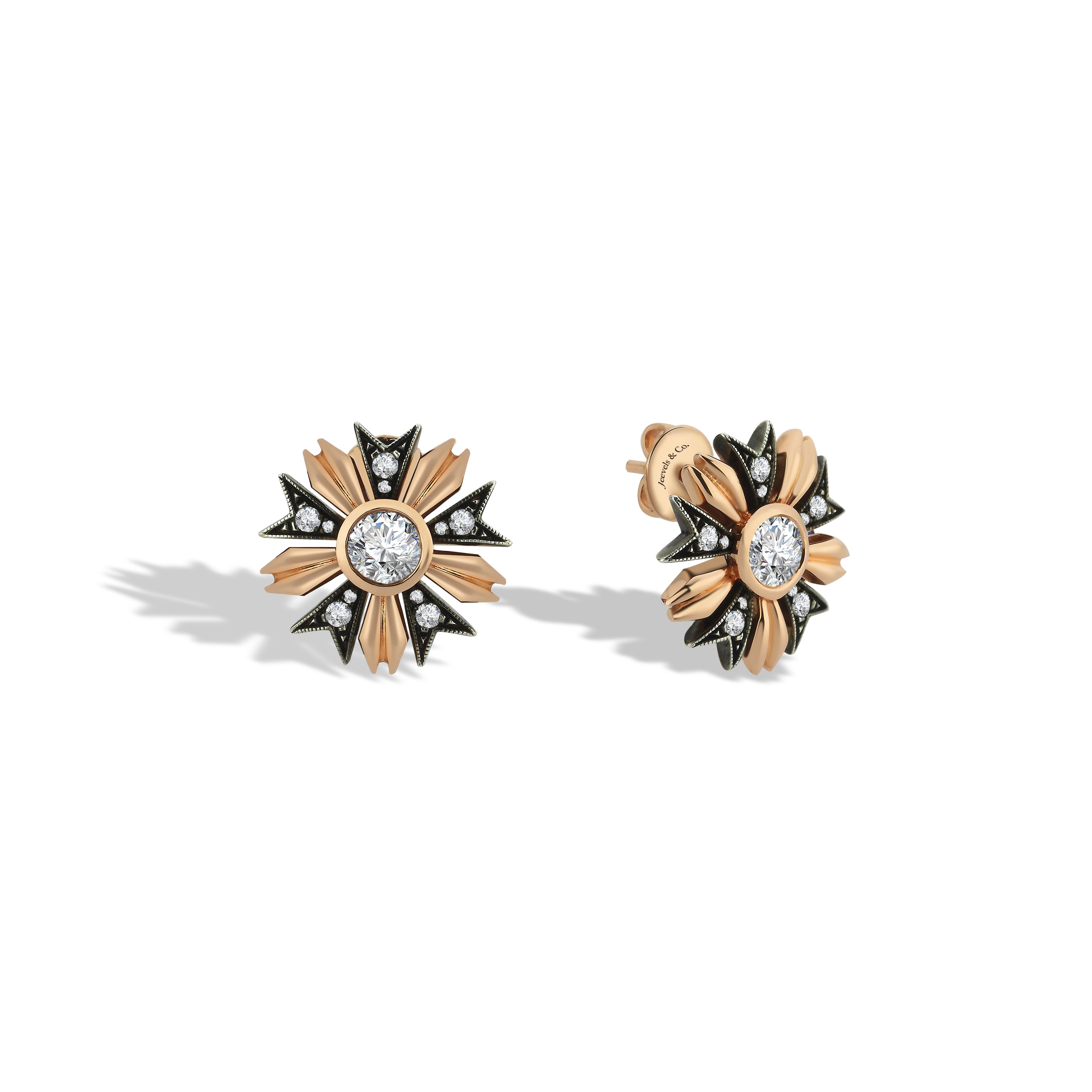 Nature Reflection Small Sun Diamond Stone Women's Gold Earrings - Diamond