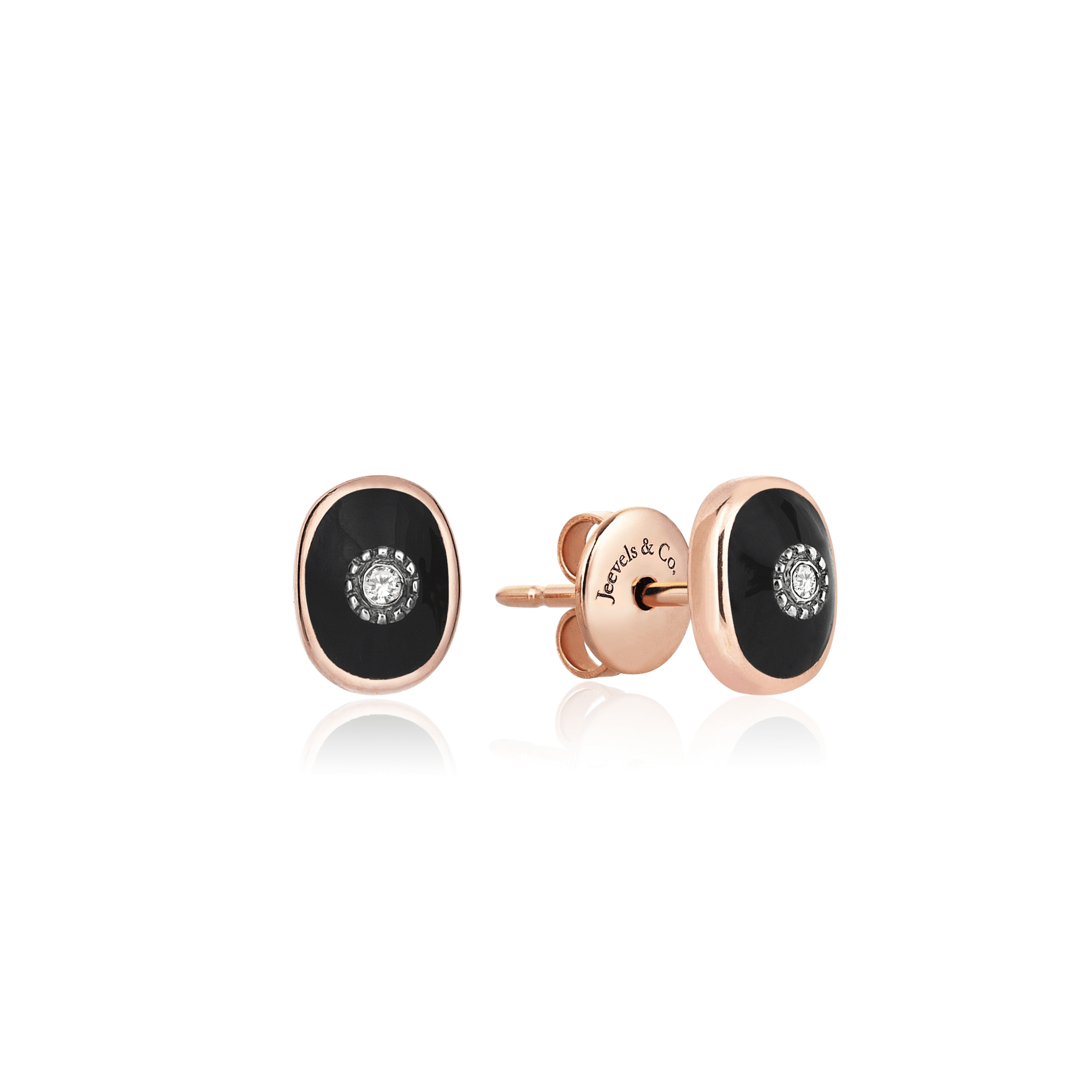 Istanbul Series Oval Diamond Gold Women's Earrings - Black