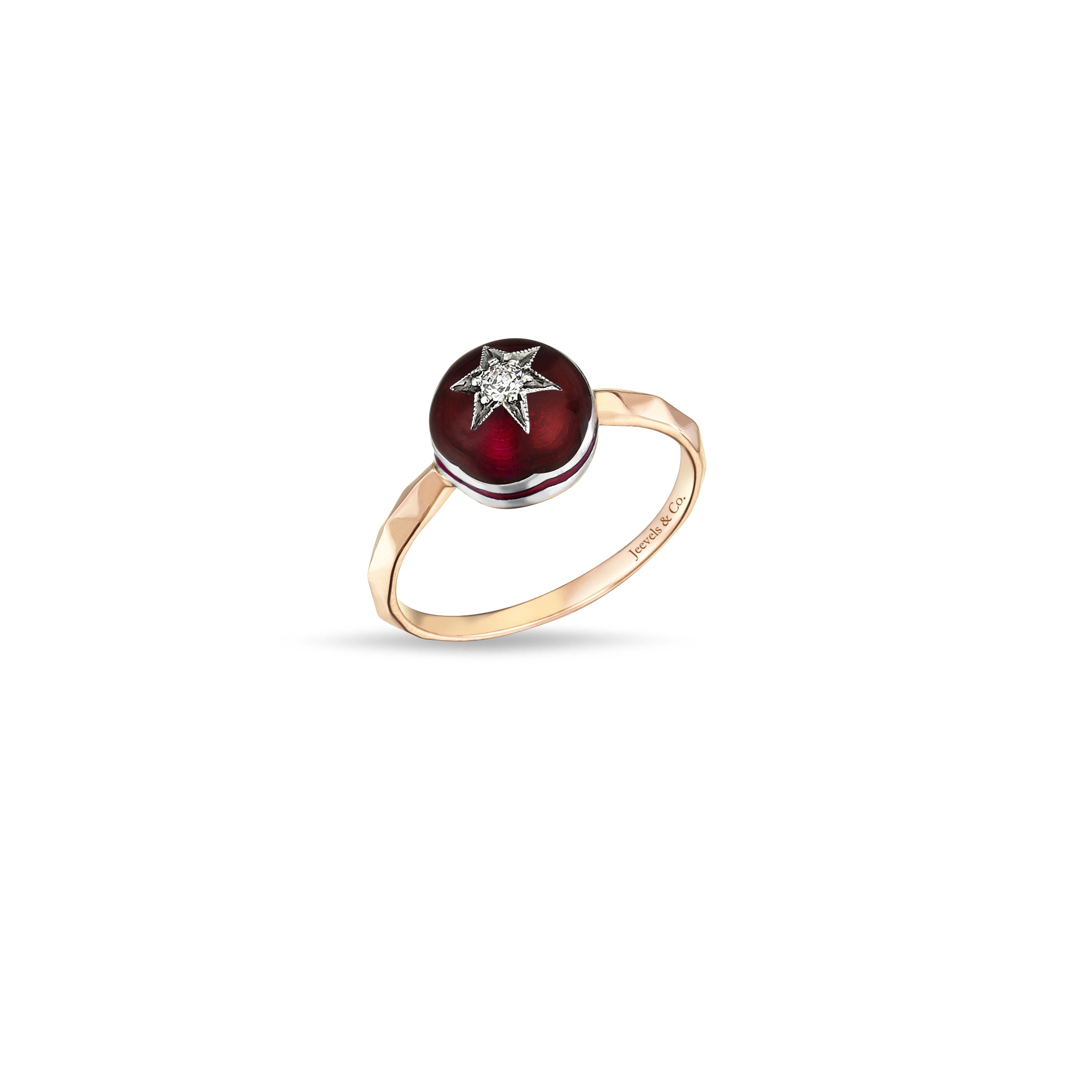 Istanbul Series Round Enamel Diamond Stone Gold Women's Ring - Red