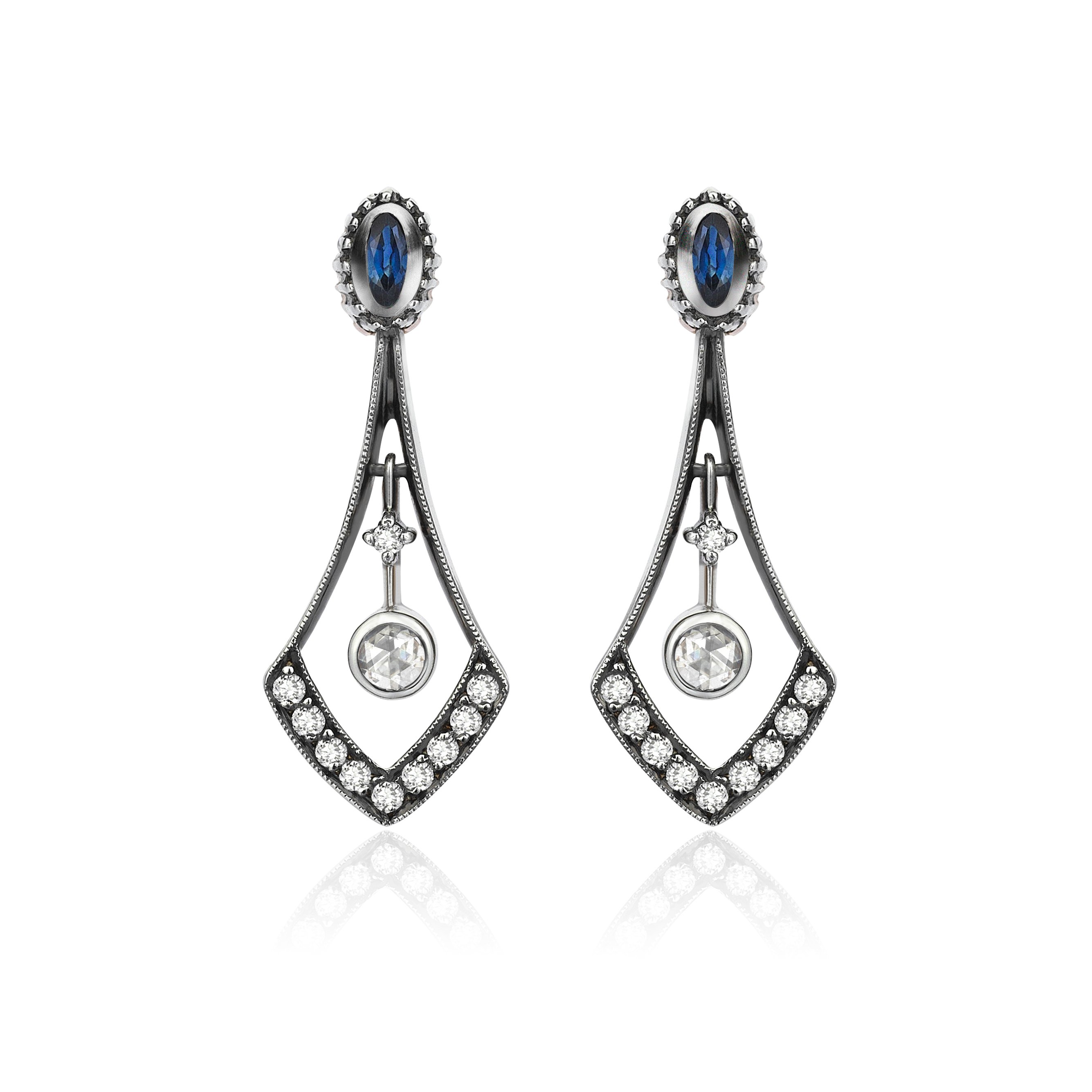 Istanbul Series Diamond Women's Gold Earrings - Sapphire