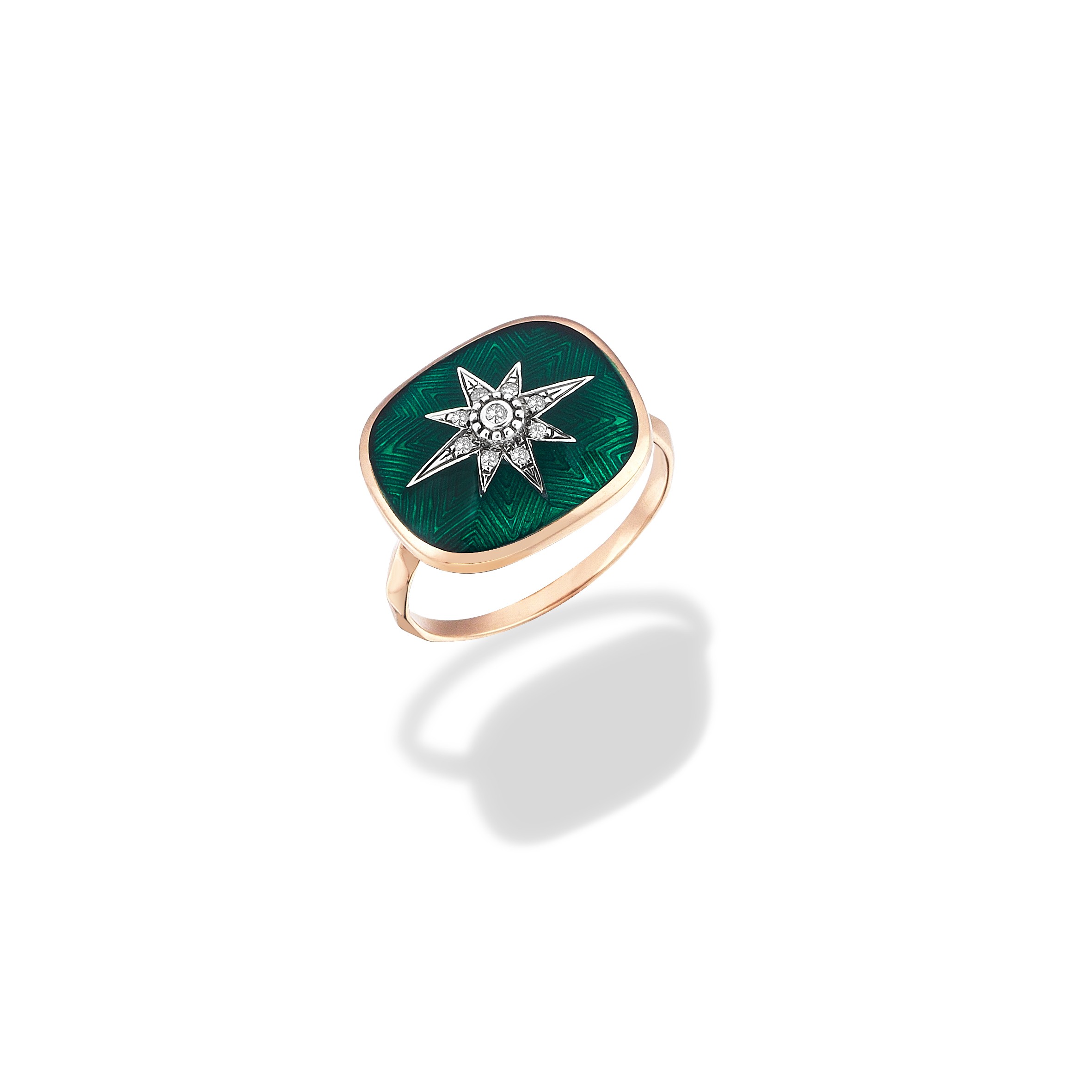 Istanbul Series Oval Enamel Diamond Stone Gold Ring - Green