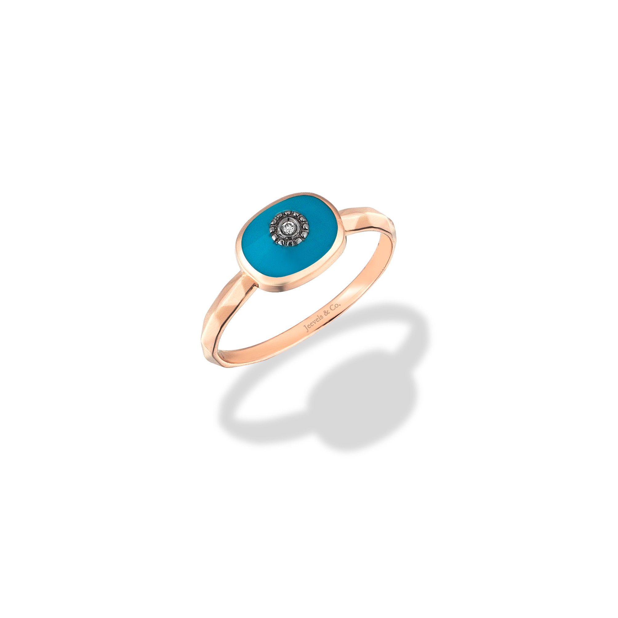 Istanbul Series Oval Diamond Gold Women's Ring - Turquoise