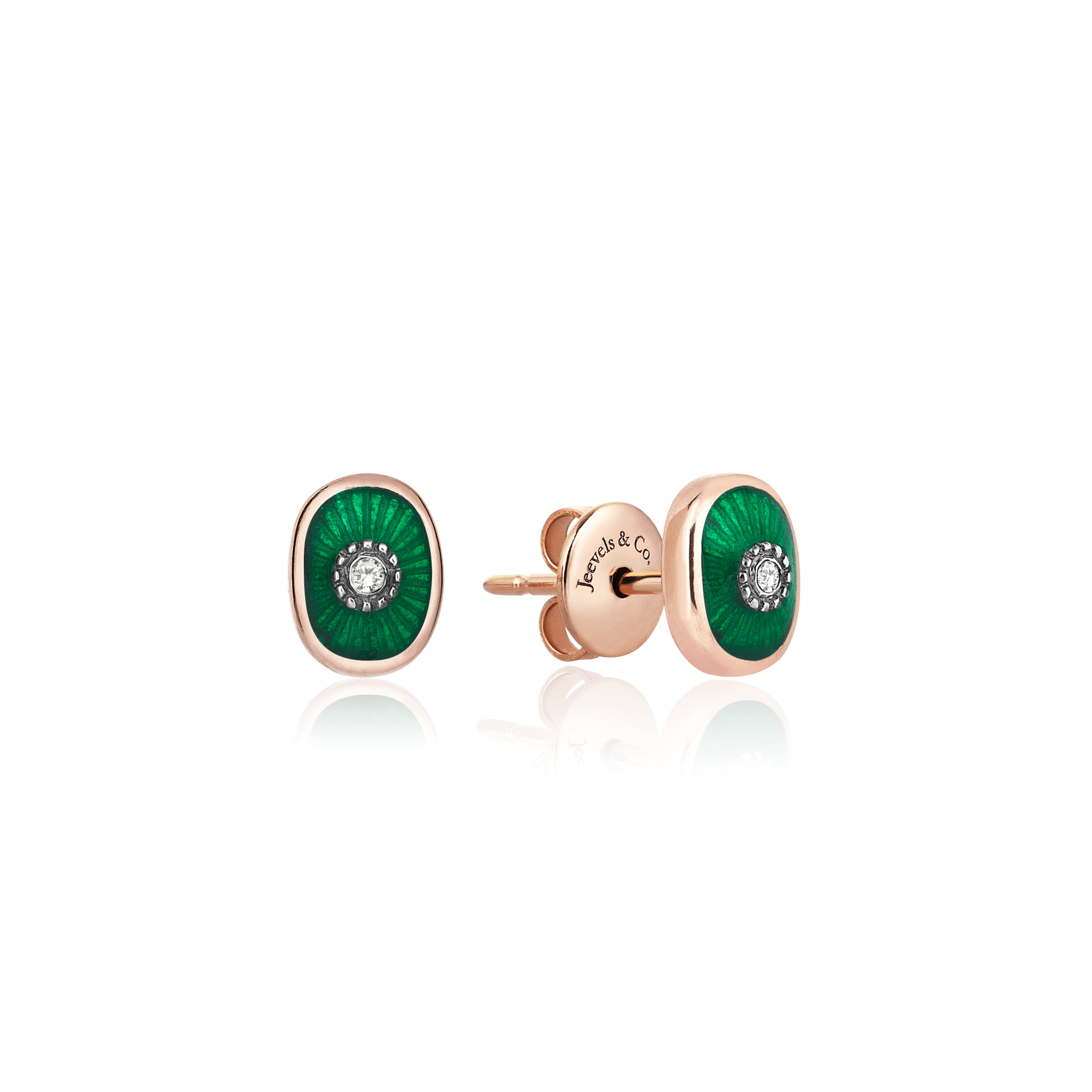 Istanbul Series Oval Diamond Gold Women's Earrings - Green