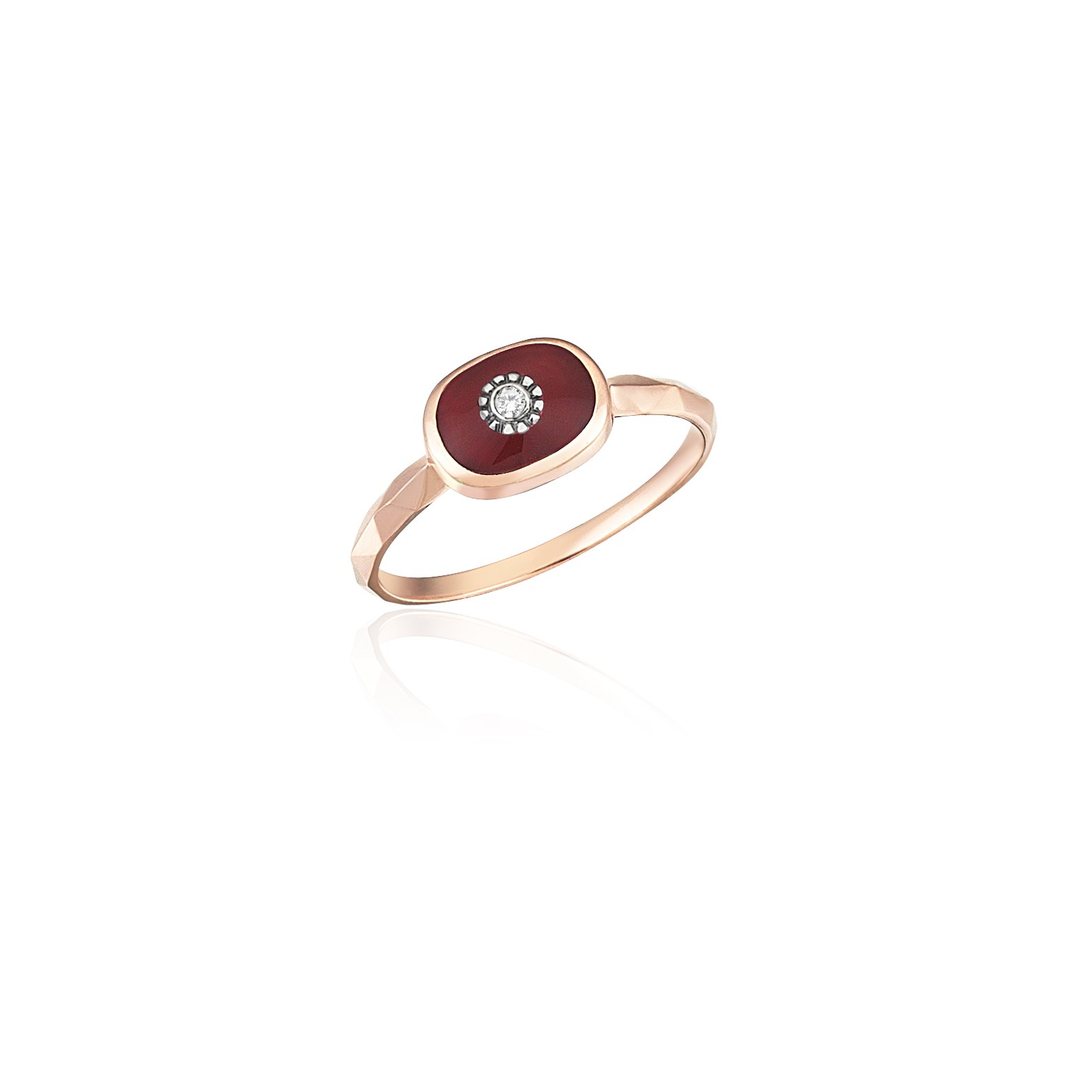 Istanbul Series Oval Diamond Gold Women's Ring - Burgundy