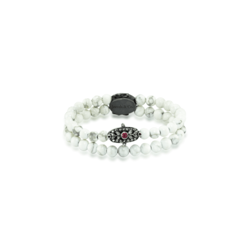 Initial Collection Howlite Stone Ruby Diamond Silver Bracelet