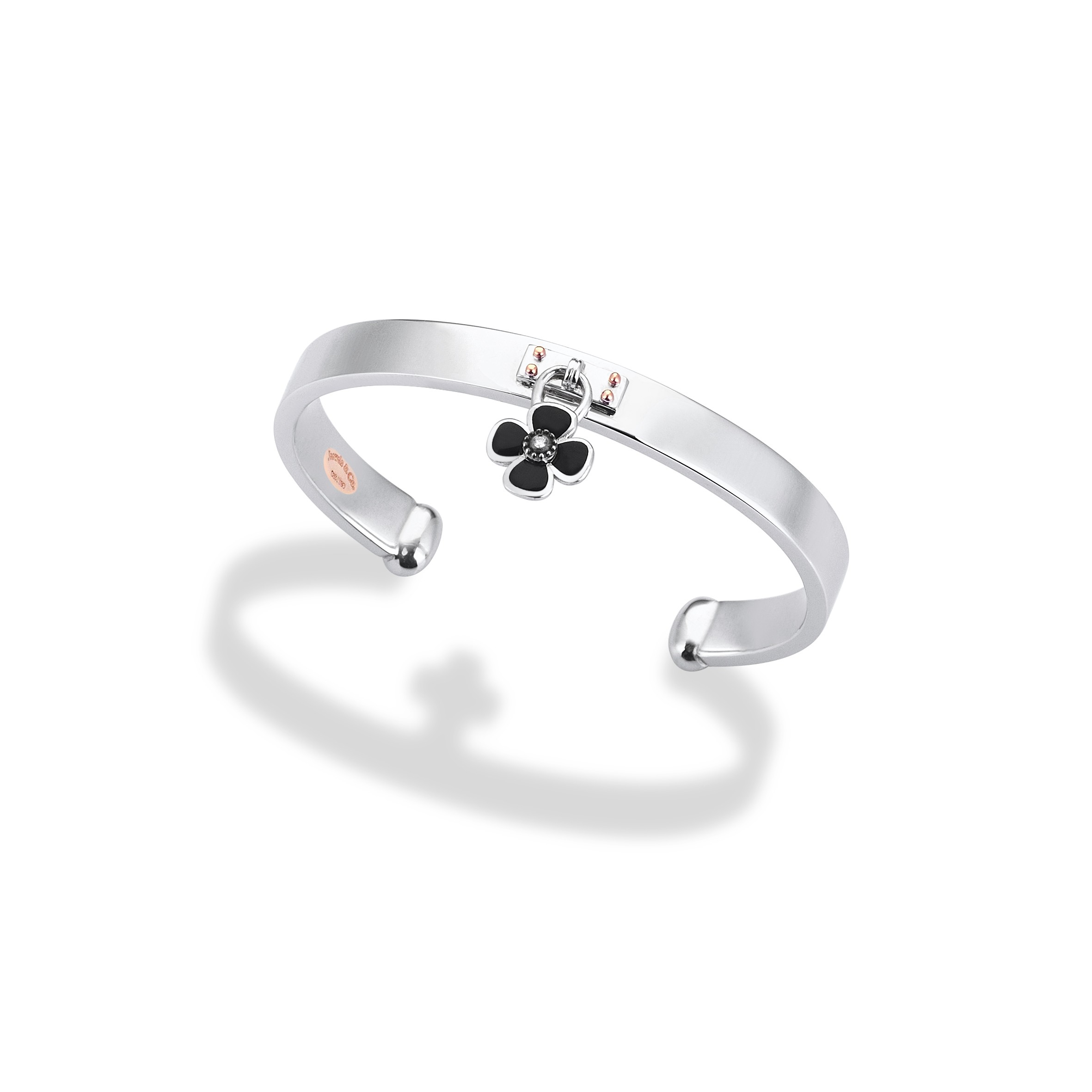 Charm & More Clover Diamond-Studded Enamel Bracelet - Silver