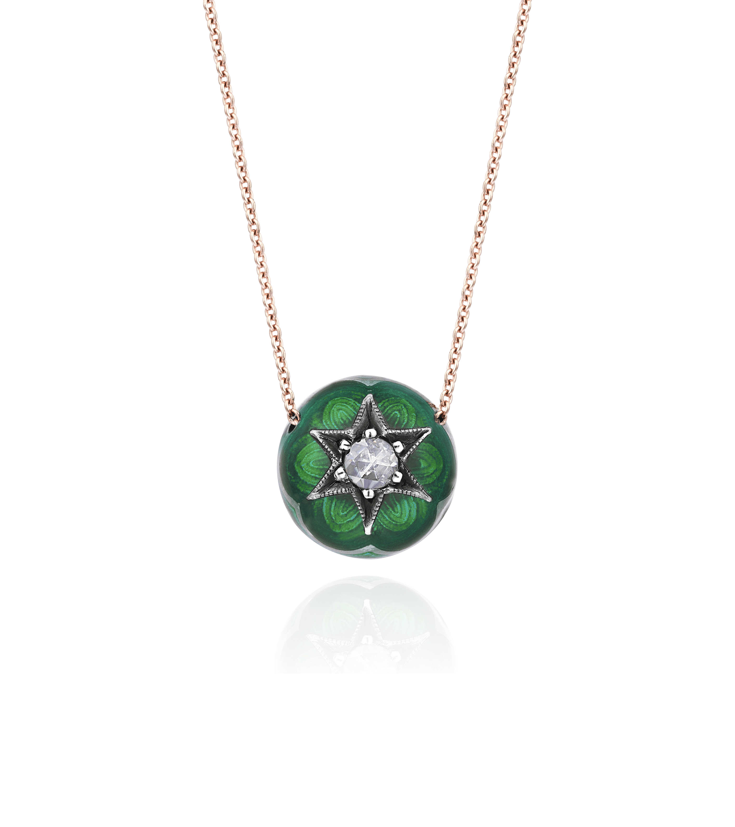 Istanbul Series Round Enamel Diamond Stone Gold Women's Necklace - Green