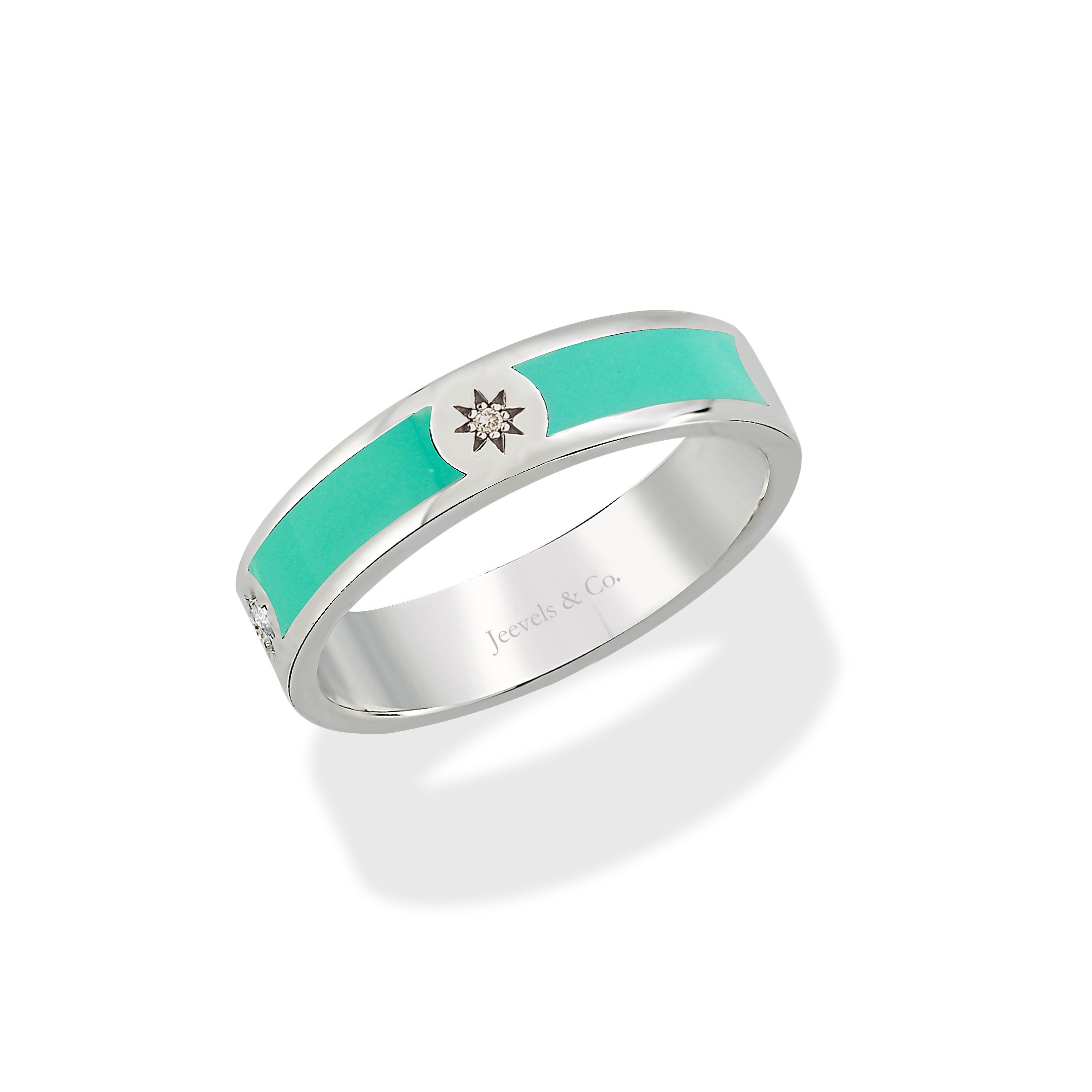 Charm & More Diamond Enamel Silver Ring - Opaque Green