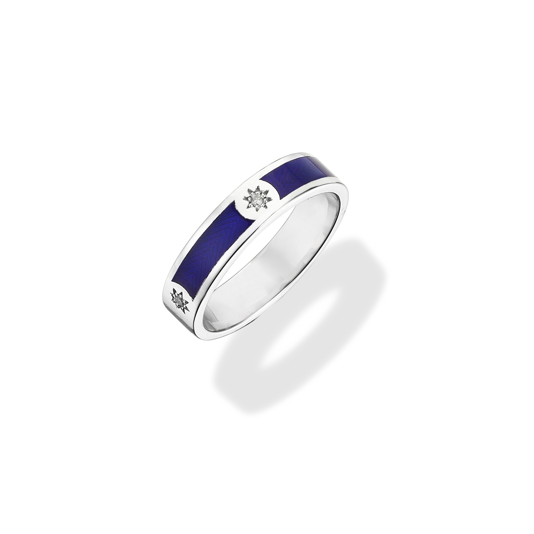 Charm & More Diamond Enamel Silver Ring - Blue 