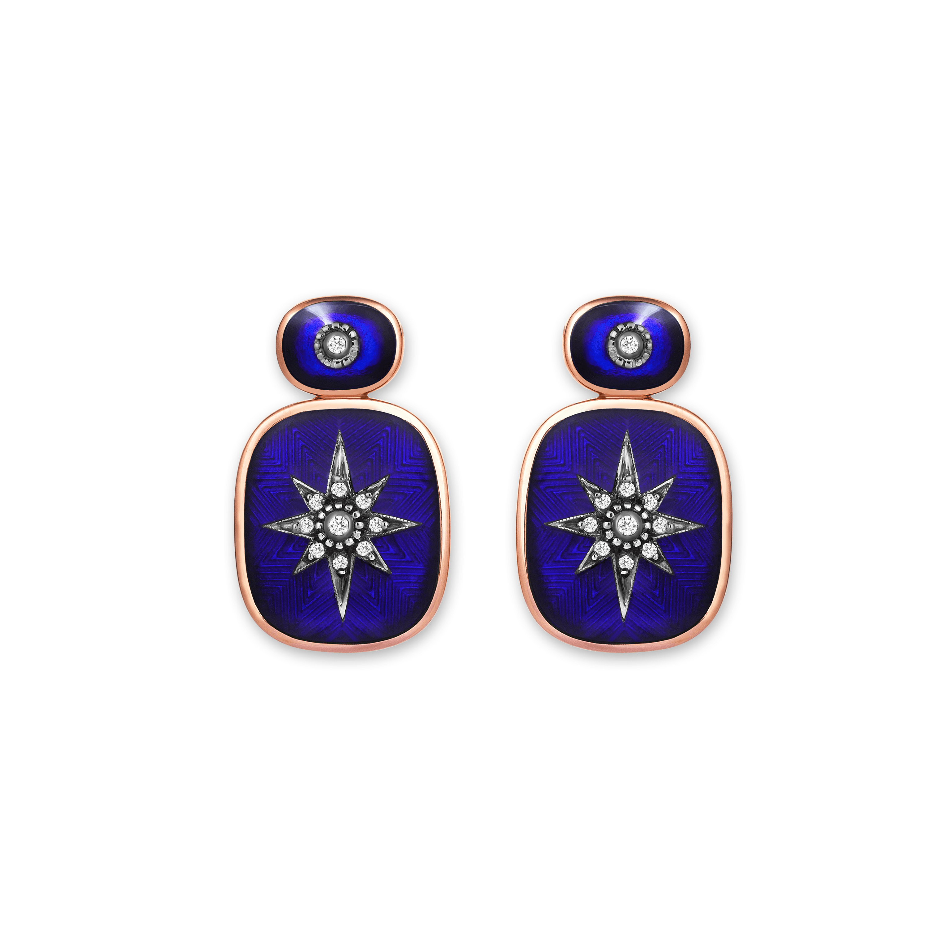 Istanbul Series Oval Enamel Diamond Stone Rose Gold Women's Earrings - Blue 