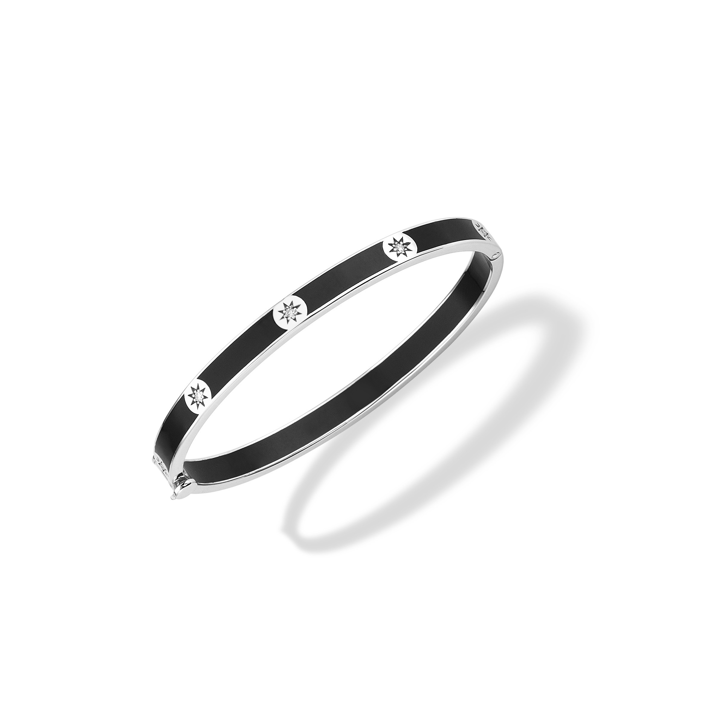 Charm & More Enamel Diamond Cuff Bangle - Black