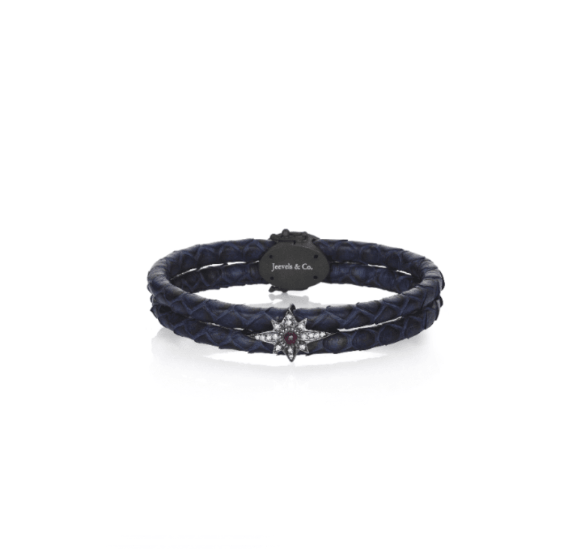 Initial Collection Python Skin Diamond Silver Bracelet - Blue 