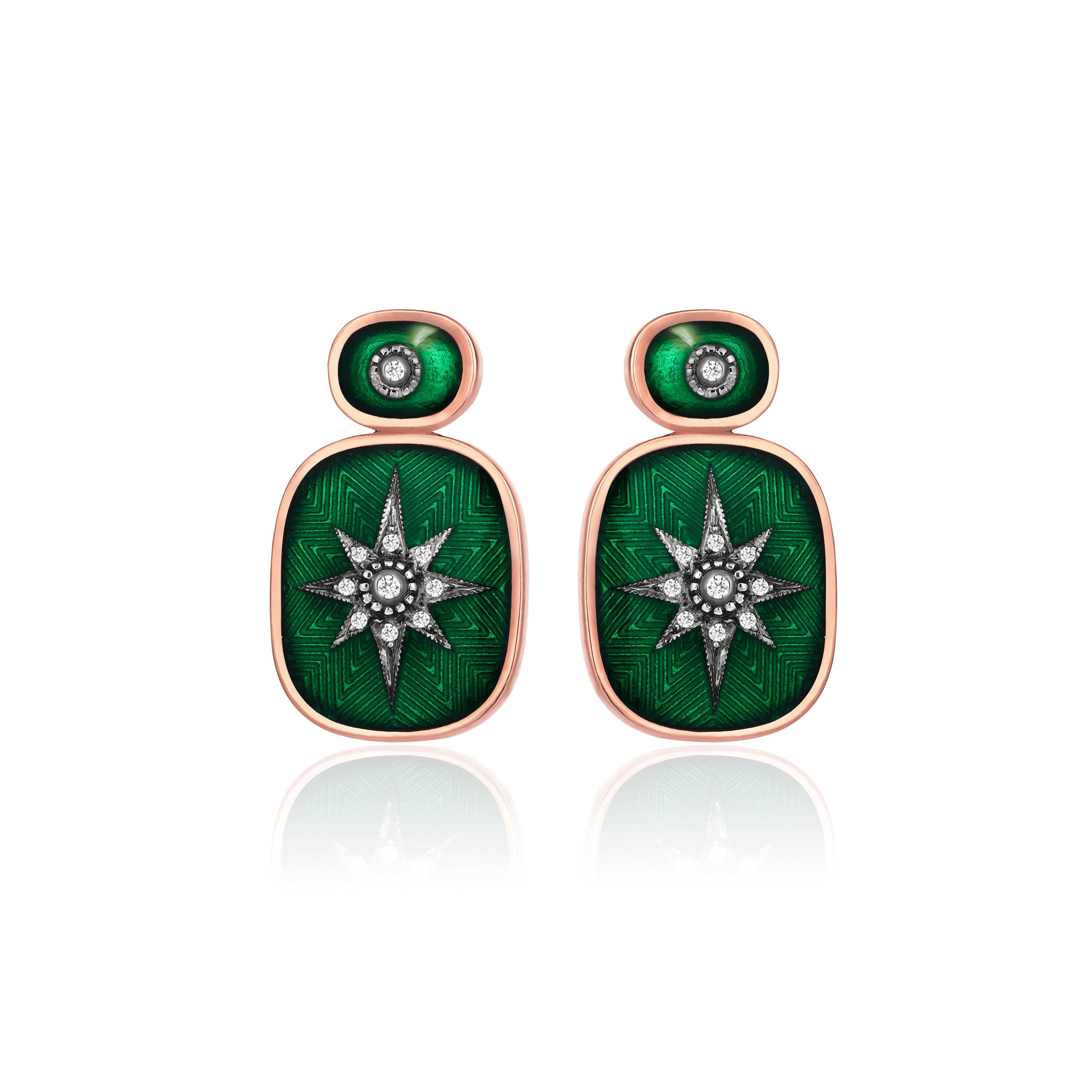 Istanbul Series Oval Enamel Diamond Stone Rose Gold Women's Earrings - Green