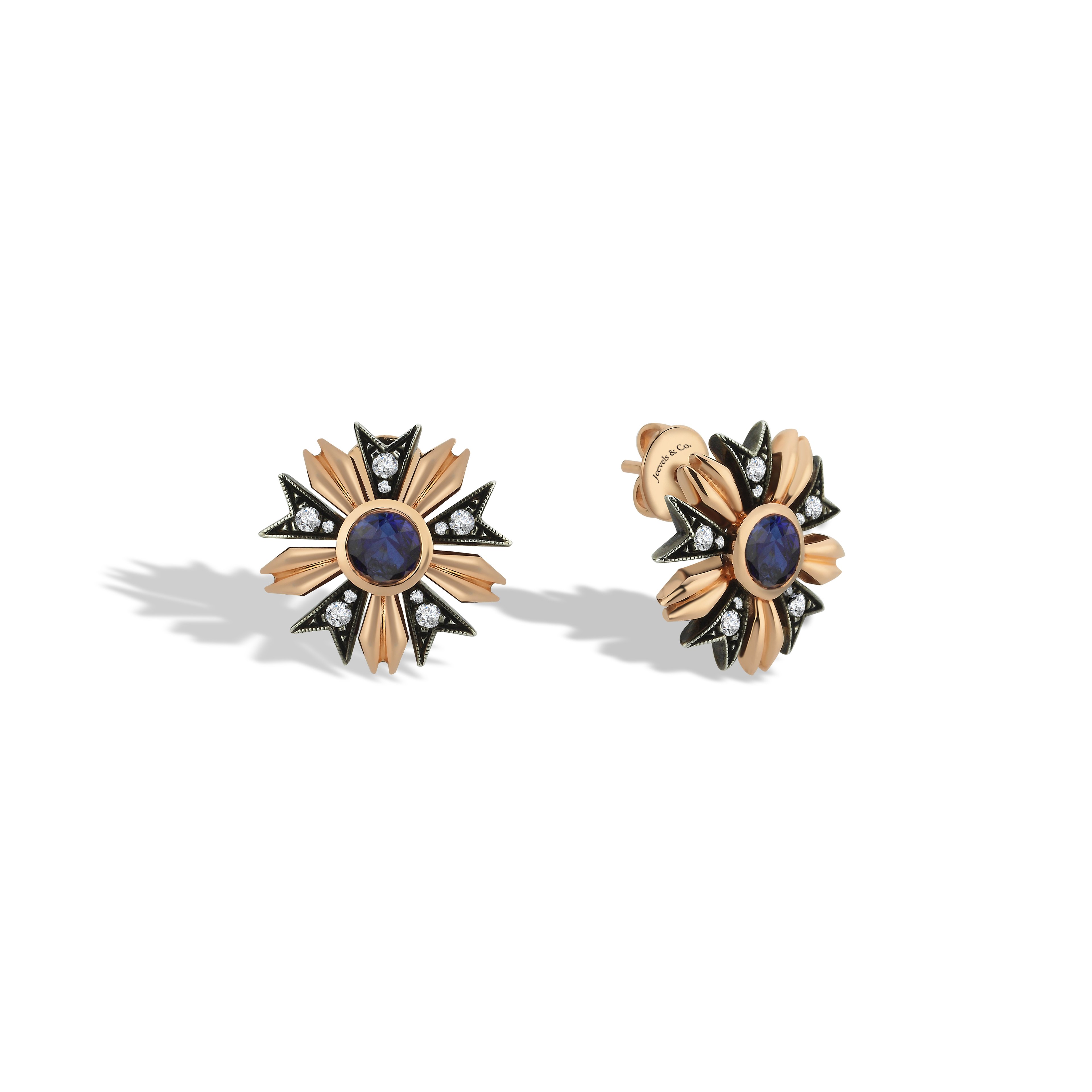 Nature Reflection Small Sun Diamond Stone Women's Gold Earrings - Sapphire