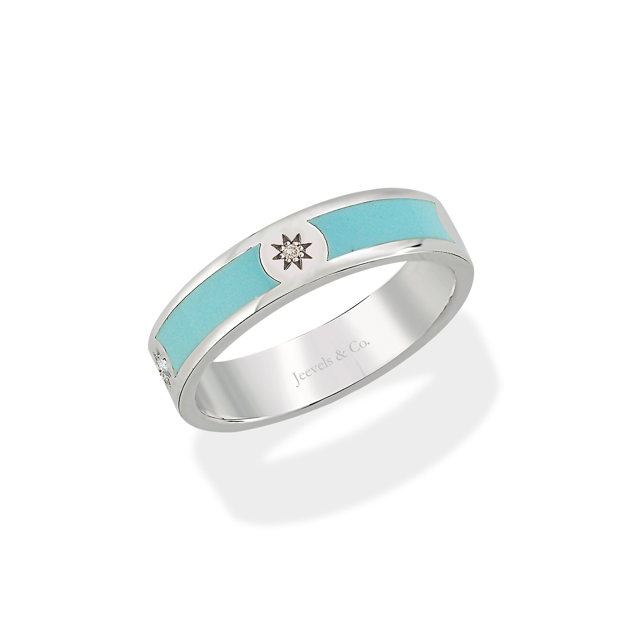 Charm & More Diamond Enamel Silver Ring - Opaque Blue