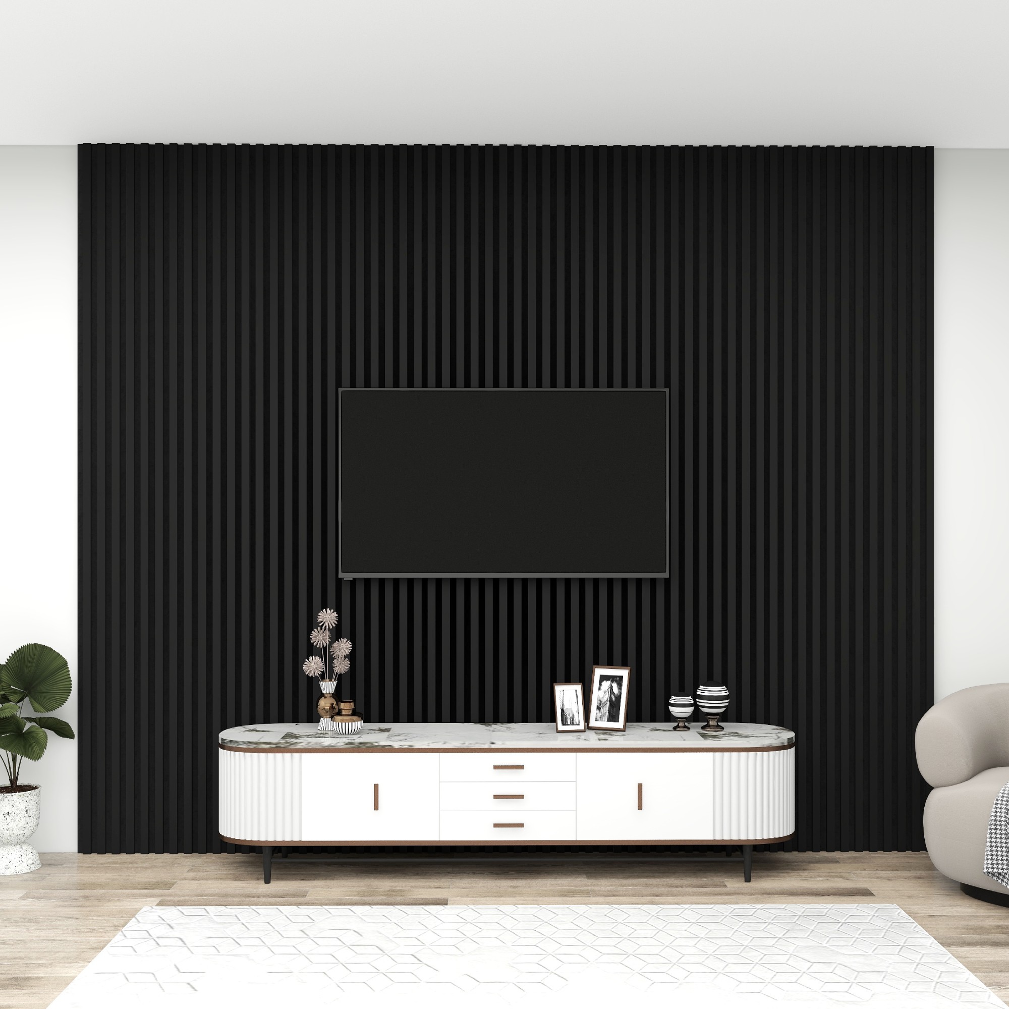 Akustik Duvar Paneli - MDF 61x278 cm - Siyah