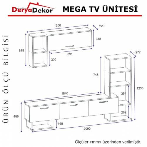 DERYA DEKOR MEGA ÜST DOLAPLI RAFLI TV ÜNİTE