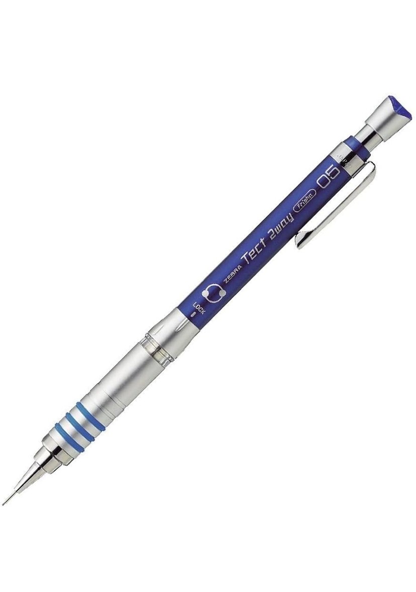 Zebra Tect 2 Way Metal Gövde Mekanik Kurşun Kalem (0,5mm) - Red Panda TR - Mavi