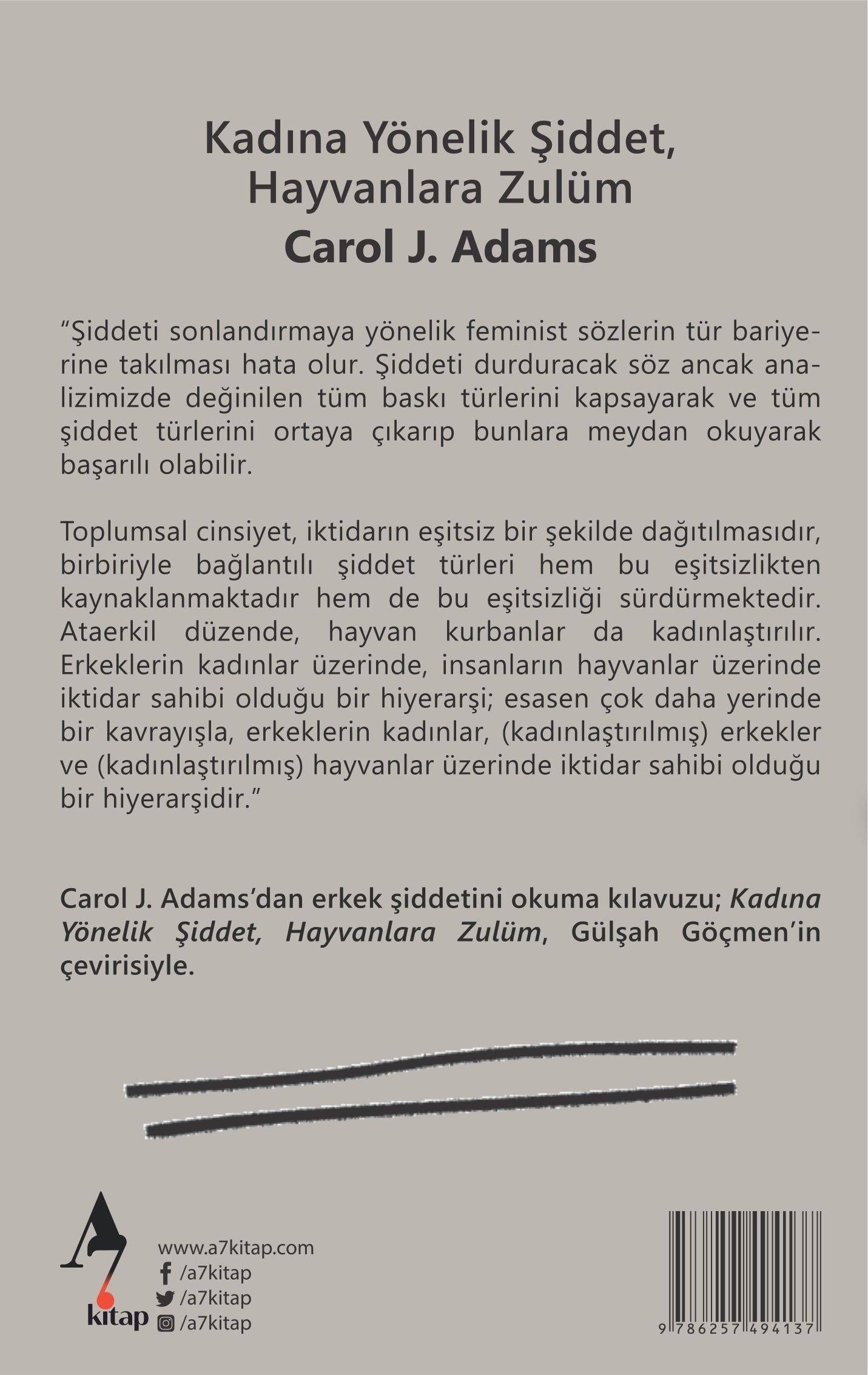 Kadına Yönelik Şiddet, Hayvanlara Zulüm - Carol J. Adams