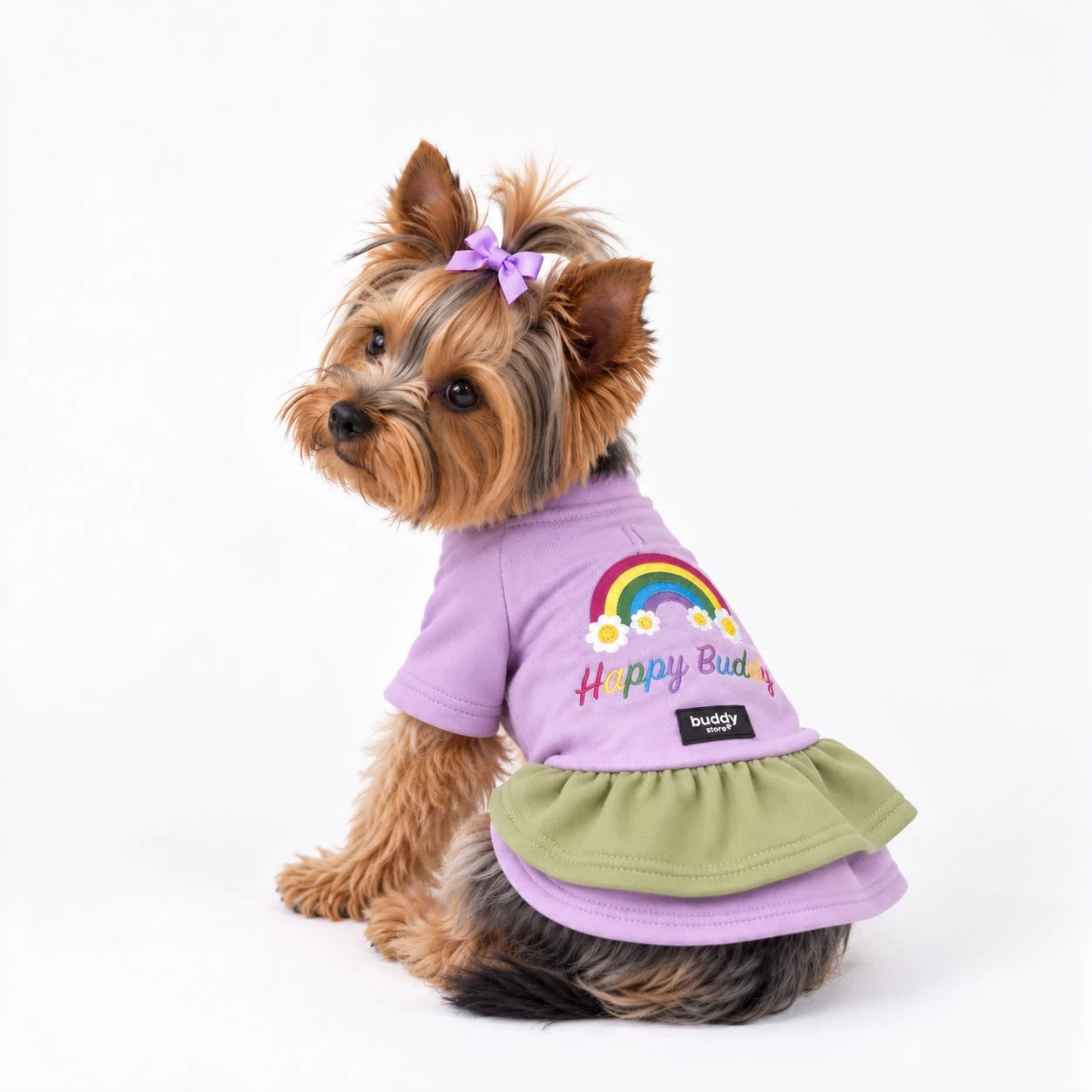 3 İplik Şardonlu Happy Buddy Nakış Lila Elbise