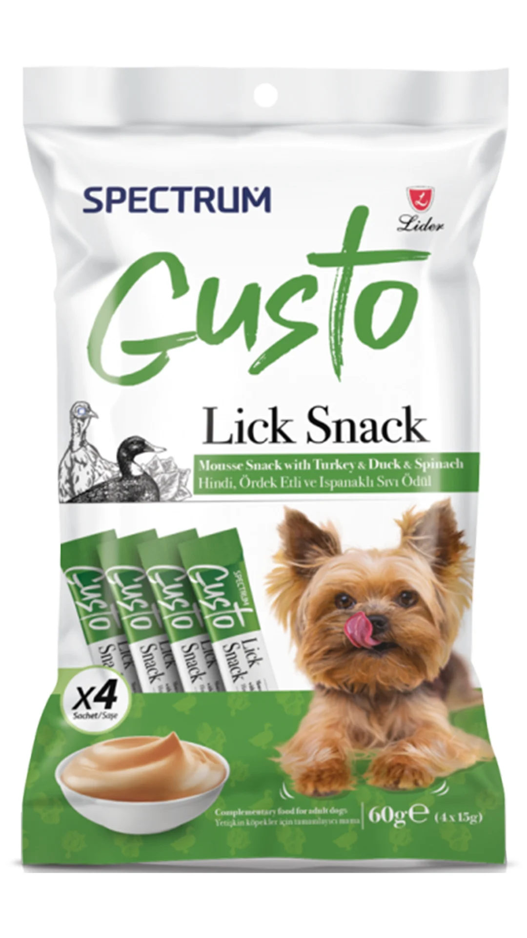 Spectrum Gusto Hindi Ördek Etli ve Ispanaklı Sıvı Yetişkin Köpek Ödül Maması 4x15 Gr image