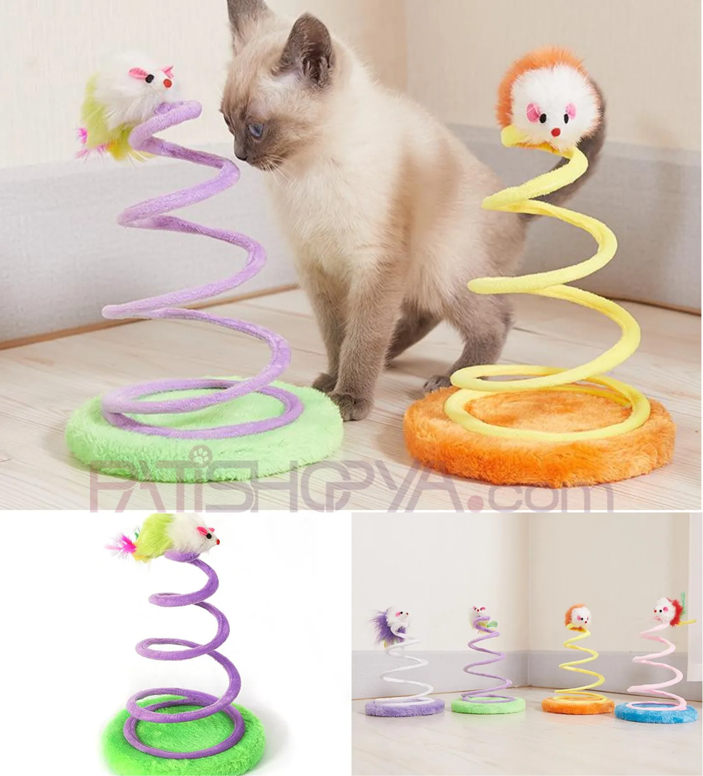 Ahşap Tabanlı Yaylı Spiral Kedi Hacıyatmaz Oyuncak image