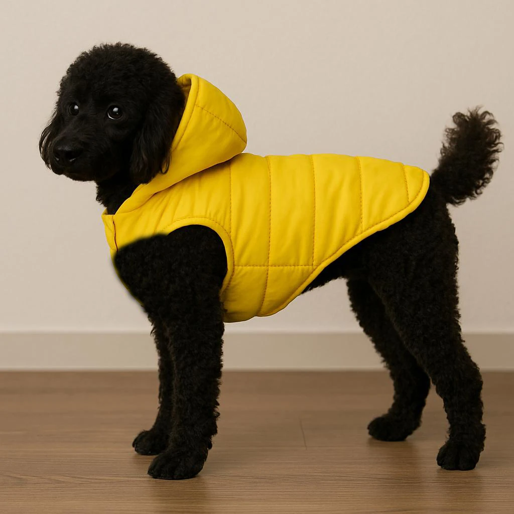 Kapitone Astarlı Su Geçirmez Kapüşonlu Köpek Montu - Kolay Giydirilebilir Kalıp (S-M-L-XL-2XL) B2B - Sarı