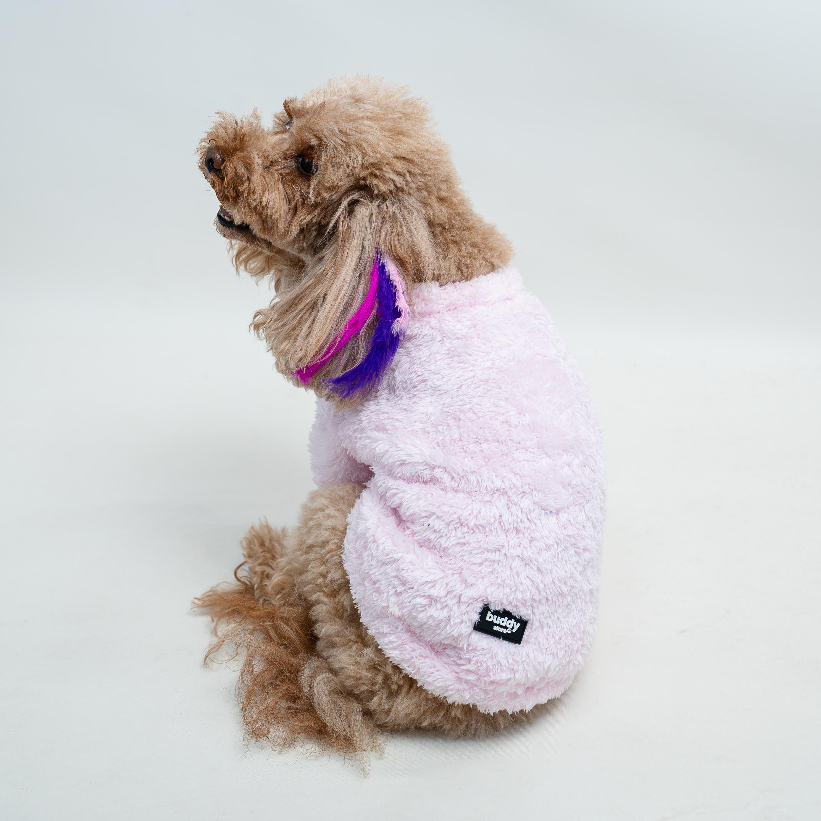 Kedi & Köpek Kıyafeti - Pembe Bisiklet Yaka Peluş Sweatshirt