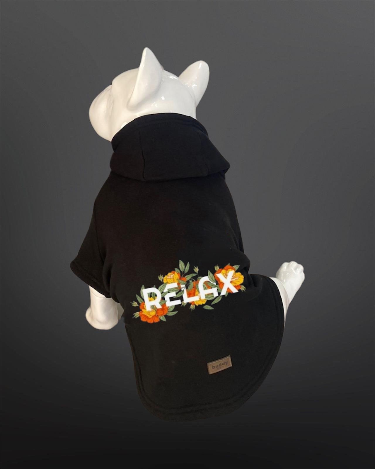 Kedi & Köpek Kıyafeti Sweatshirt - Relax Baskılı Siyah Sweatshirt