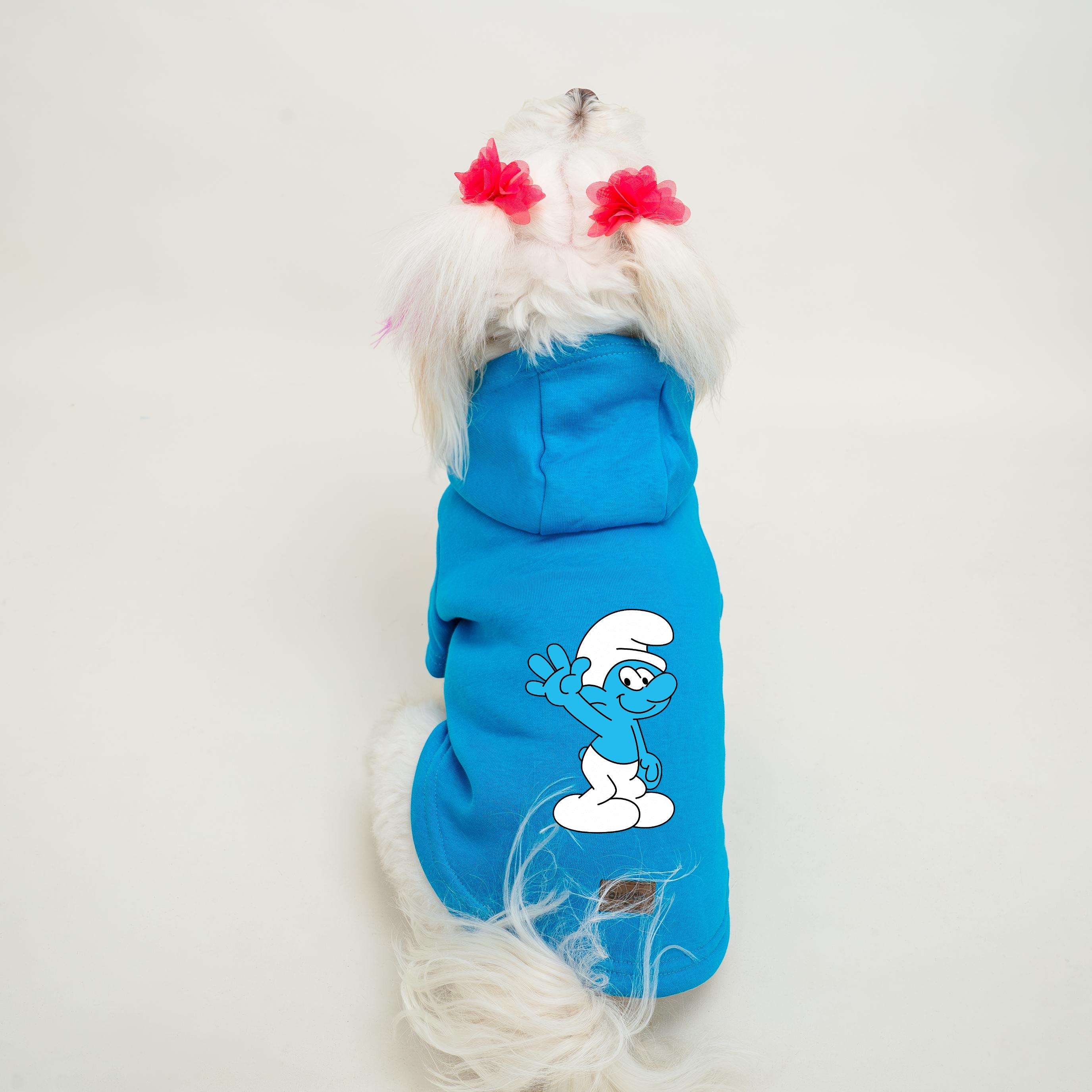 Kedi & Köpek Kıyafeti Sweatshirt - Şirinler Baskılı Mavi Sweatshirt