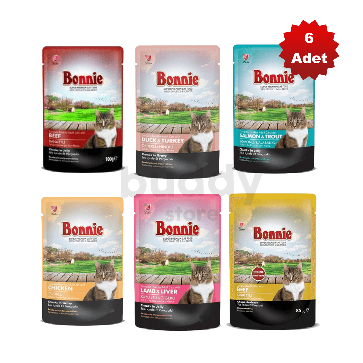 Bonnie 6lı Paket 85gr Pouch (Fırsat Ürünü)