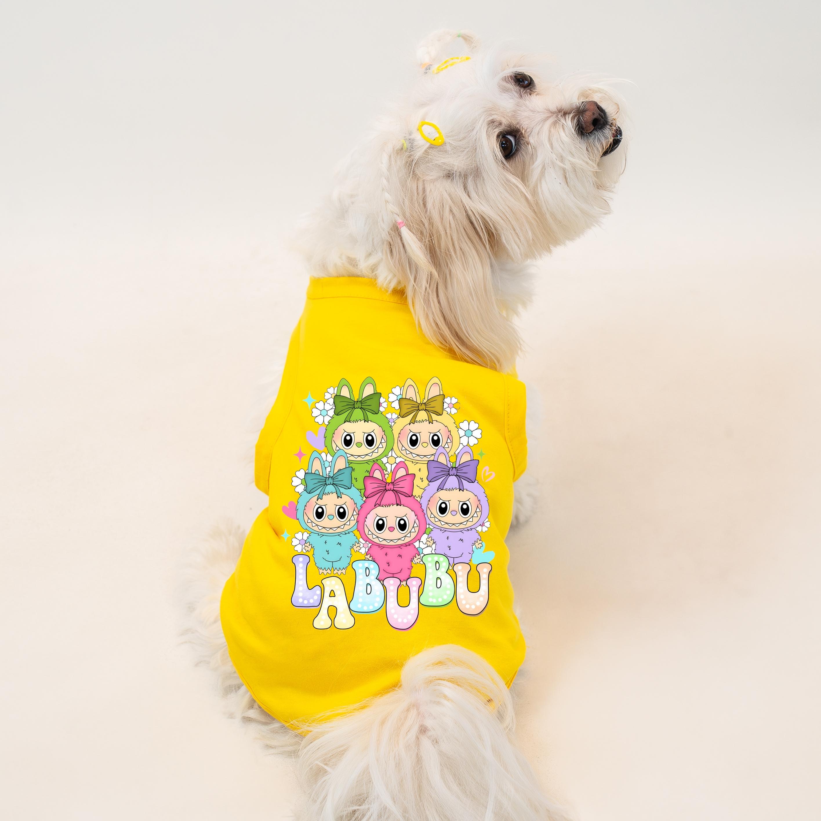 Labubu Baskılı Kedi ve Köpek Kıyafetleri Atlet Modeli - Sarı