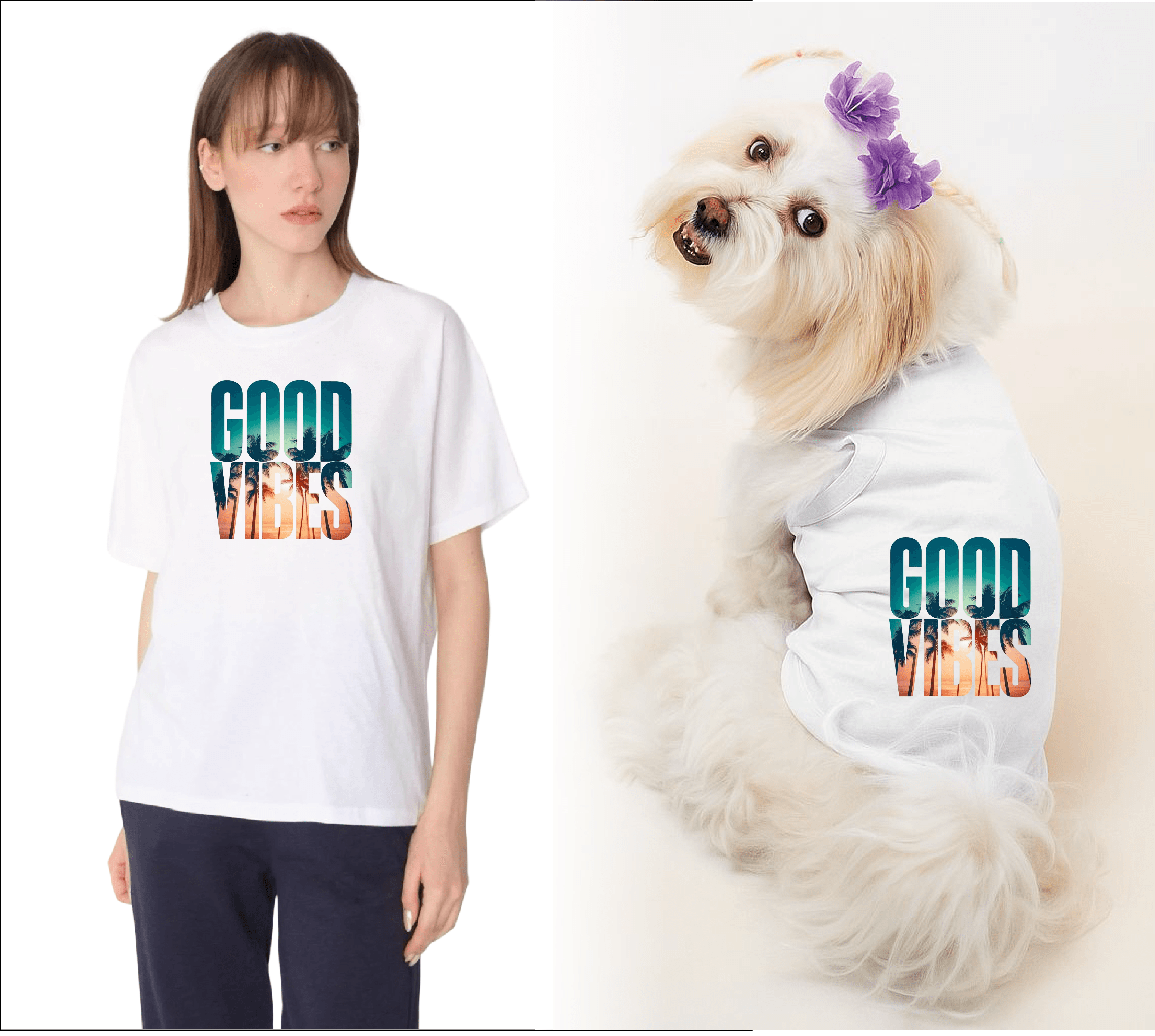 Köpek ve Sahip Kombini - Takım olarak gönderilir Beyaz Baskılı - Good Beyaz