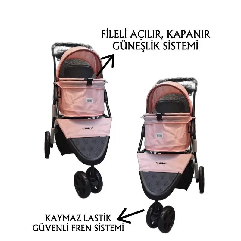 TOMMY EVCİL HAYVAN ARABASI 86x46x94,5CM PEMBE MAX 15 KG