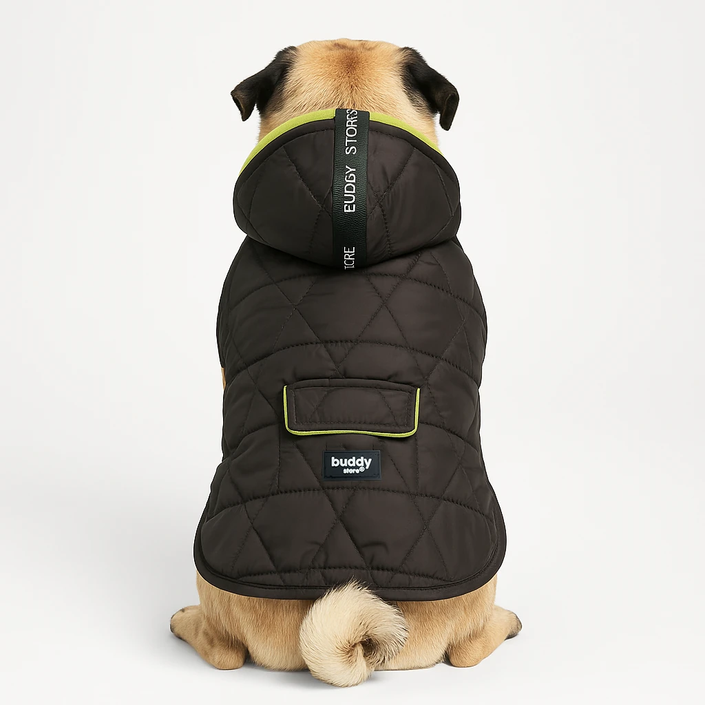 Kapitone Astarlı Su Geçirmez Kapüşonlu Köpek Montu - Kolay Giydirilebilir Kalıp (S-M-L-XL-2XL) B2B - Füme