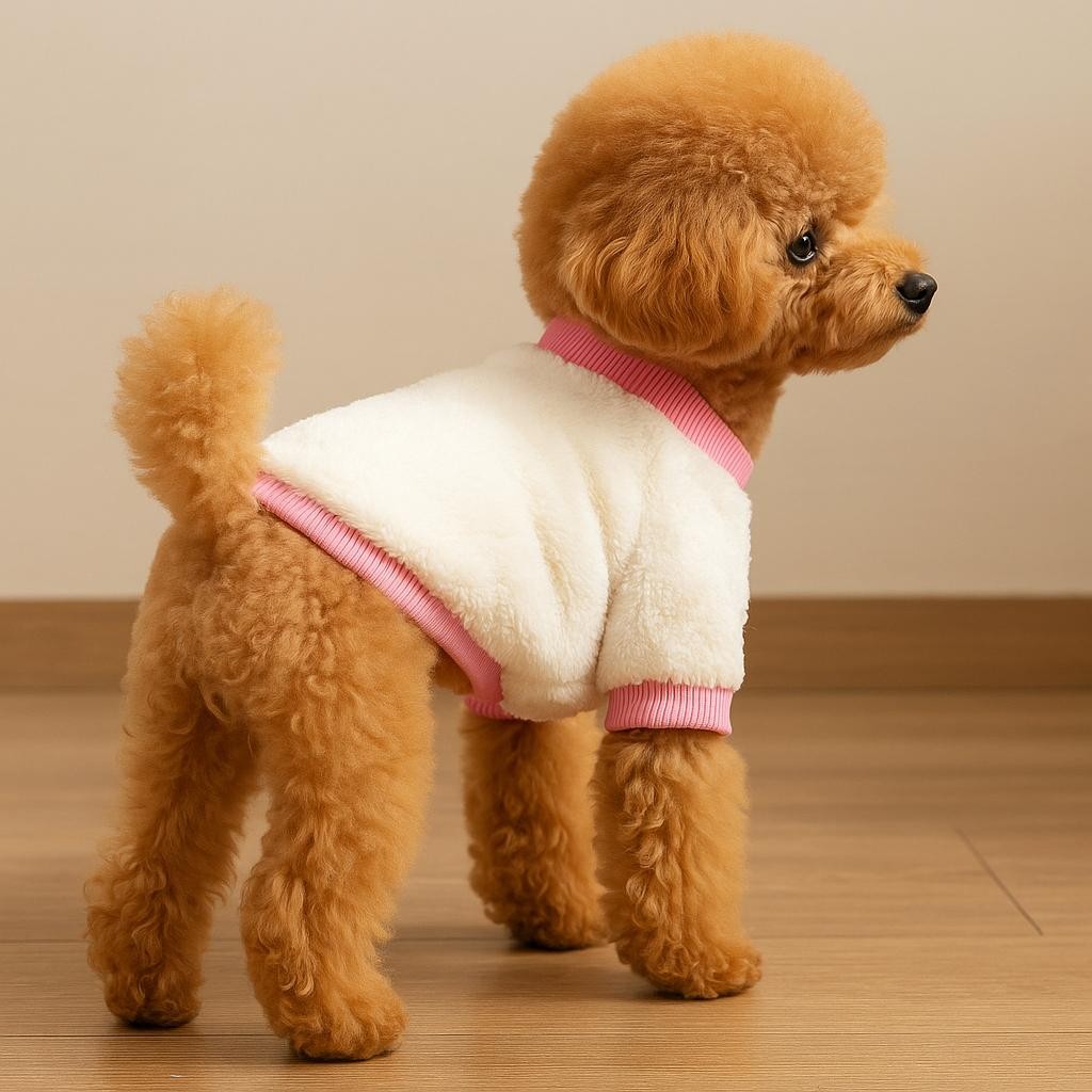 Yumuşacık Beyaz Peluş Ponpon Detaylı Bisiklet Yaka Kedi ve Köpek Kıyafeti