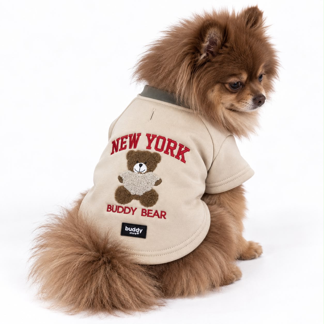 New York Buddy Bear Süzene Nakışlı Köpek Sweatshirt – Bej