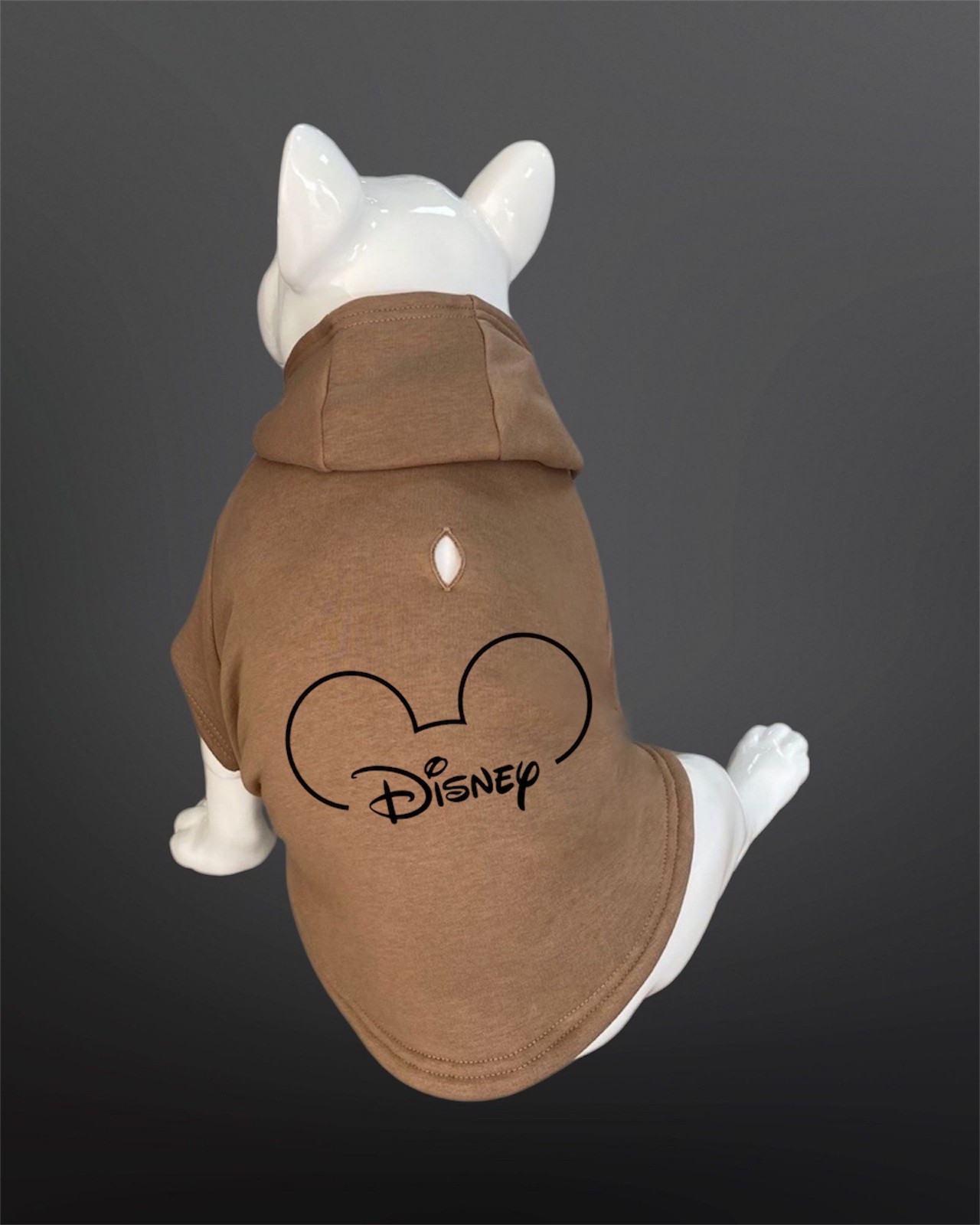 Kedi & Köpek Kıyafeti Sweatshirt - Disnep Baskılı Bej Rengi Tasma Detaylı Kapüşonlu Sweatshirt