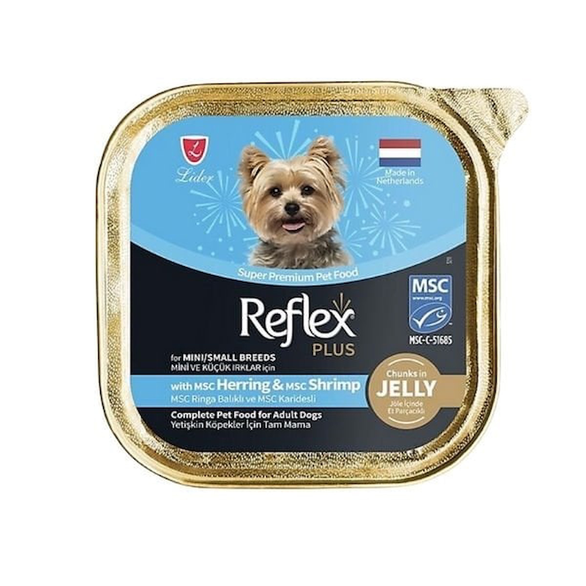REFLEX PLUS ALUTRAY JÖLE İÇİNDE ET PARÇACIKLI RİNGA BALIKLI VE KARİDESLİ MİNİ VE KÜÇÜK IRKLAR İÇİN YETİŞKİN KÖPEK MAMASI