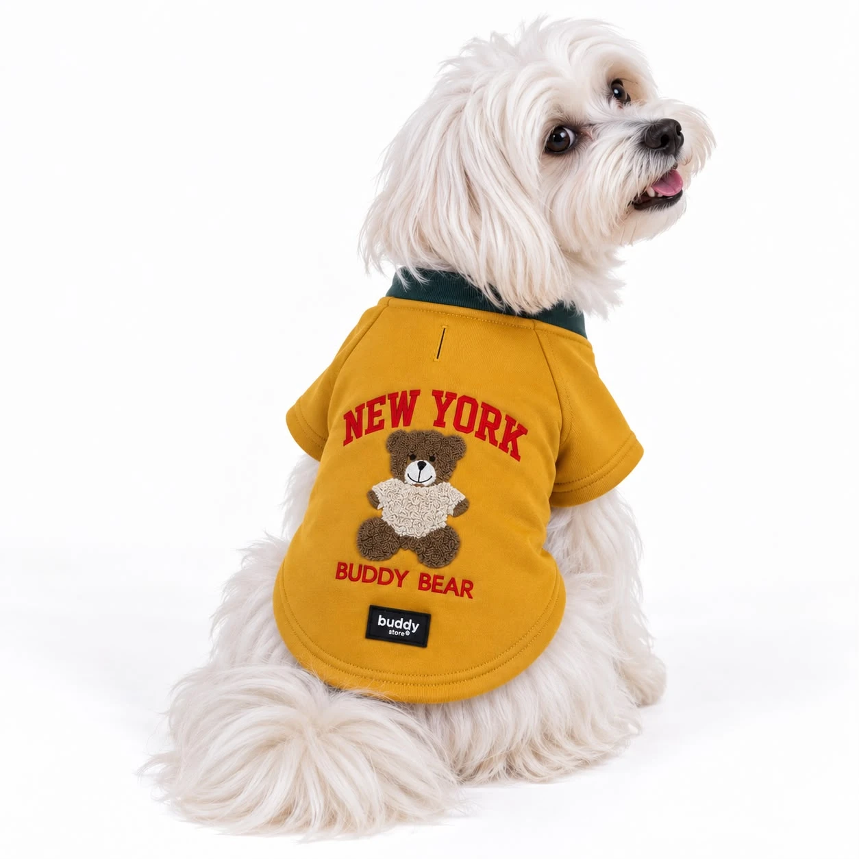 New York Buddy Bear Süzene Nakışlı Köpek Sweatshirt – Hardal