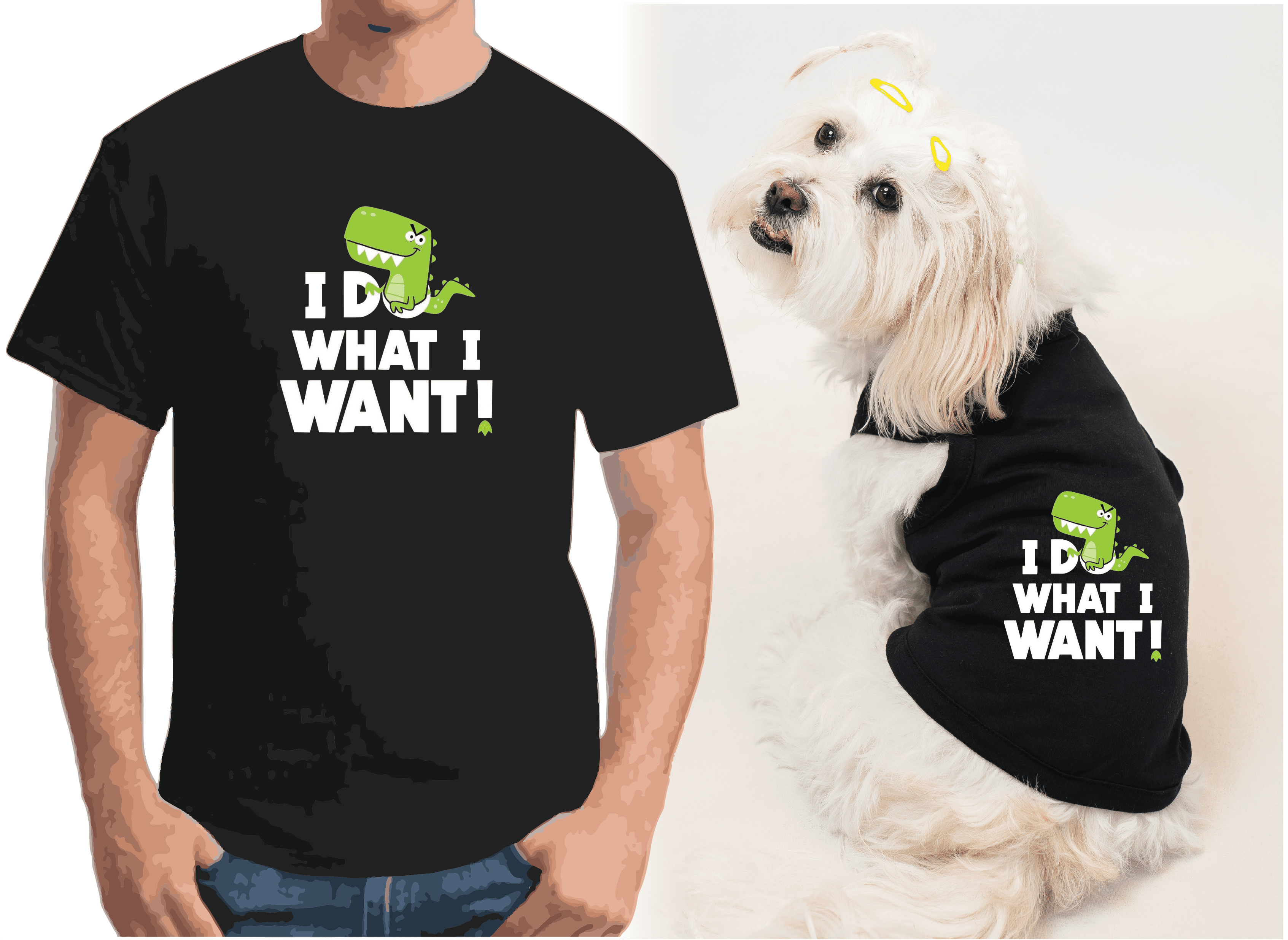 Köpek ve Sahip Kombini - Takım olarak gönderilir Beyaz Baskılı - Want Siyah
